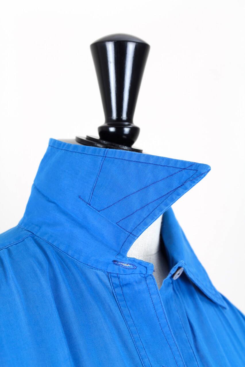 1970s YSL Yves Saint Laurent Azure Blue Slightly Transparent Cotton Shirt Blouse 1