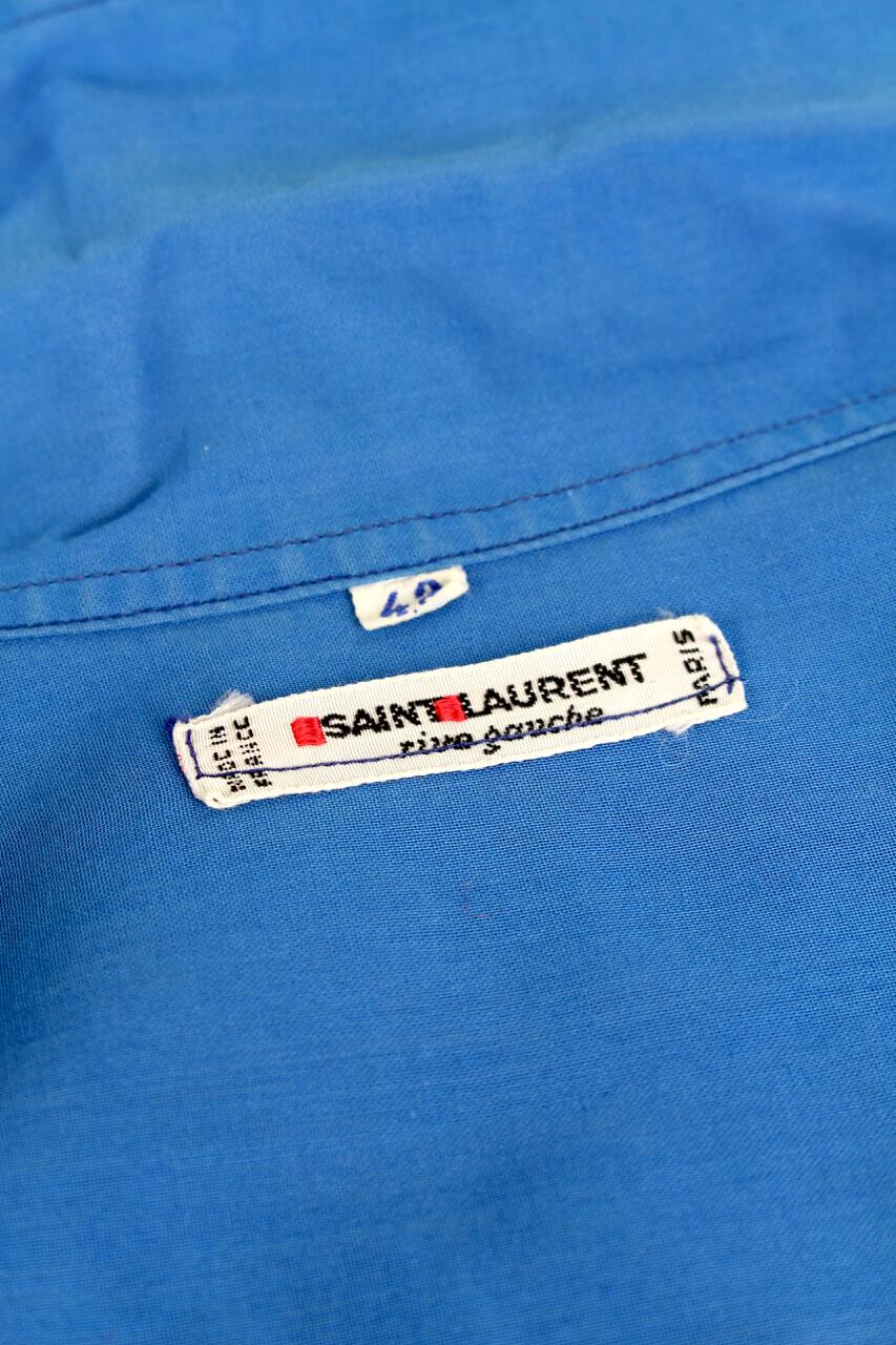 1970s YSL Yves Saint Laurent Azure Blue Slightly Transparent Cotton Shirt Blouse 4