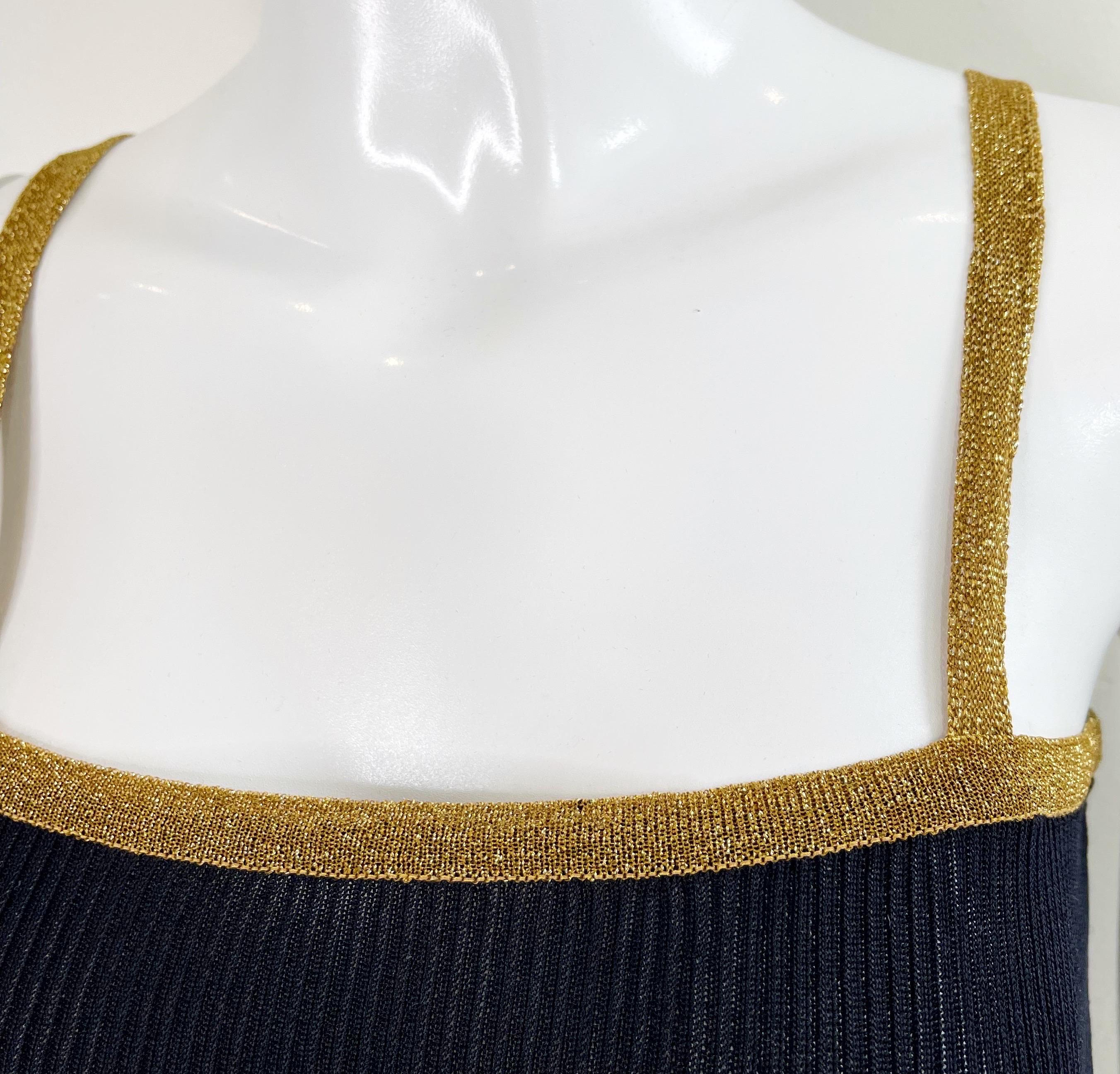1970s YSL Yves Saint Laurent Black + Gold Silk Knit Metallic 70s Disco Top Shirt 1