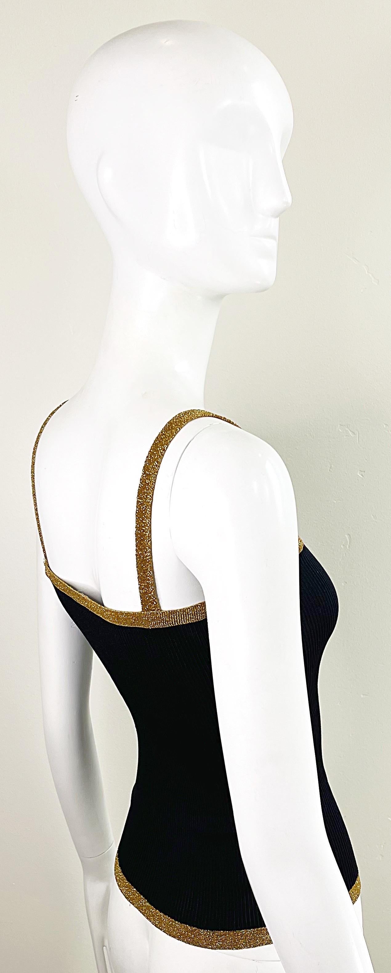 1970s YSL Yves Saint Laurent Black + Gold Silk Knit Metallic 70s Disco Top Shirt 3