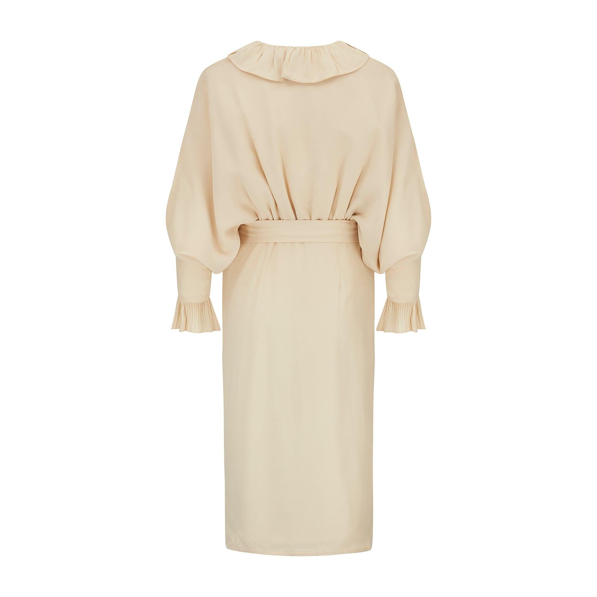 Beige 1970s Yuki for Rembrandt Cream Crepe Dress For Sale