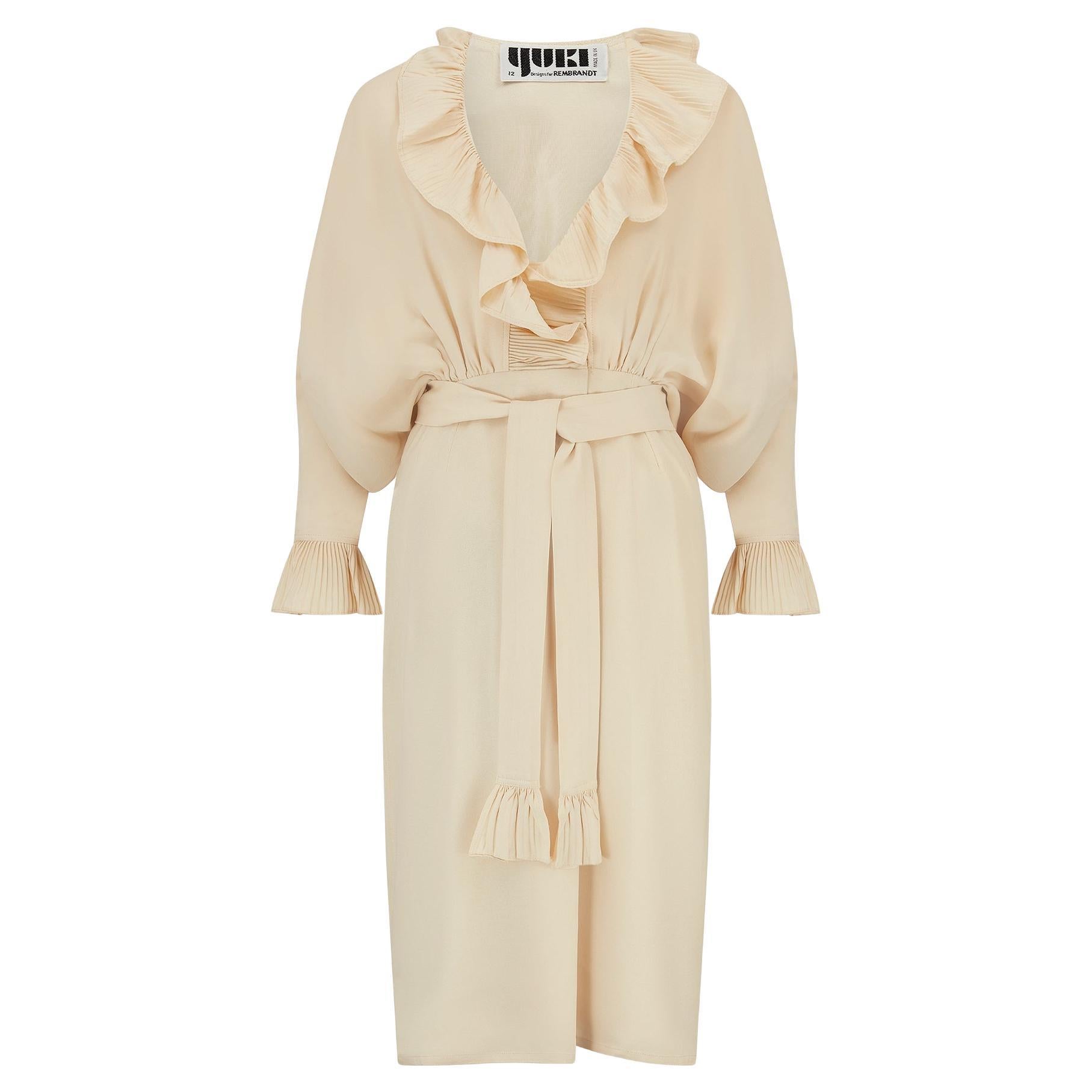 1970s Yuki for Rembrandt Cream Crepe Dress For Sale