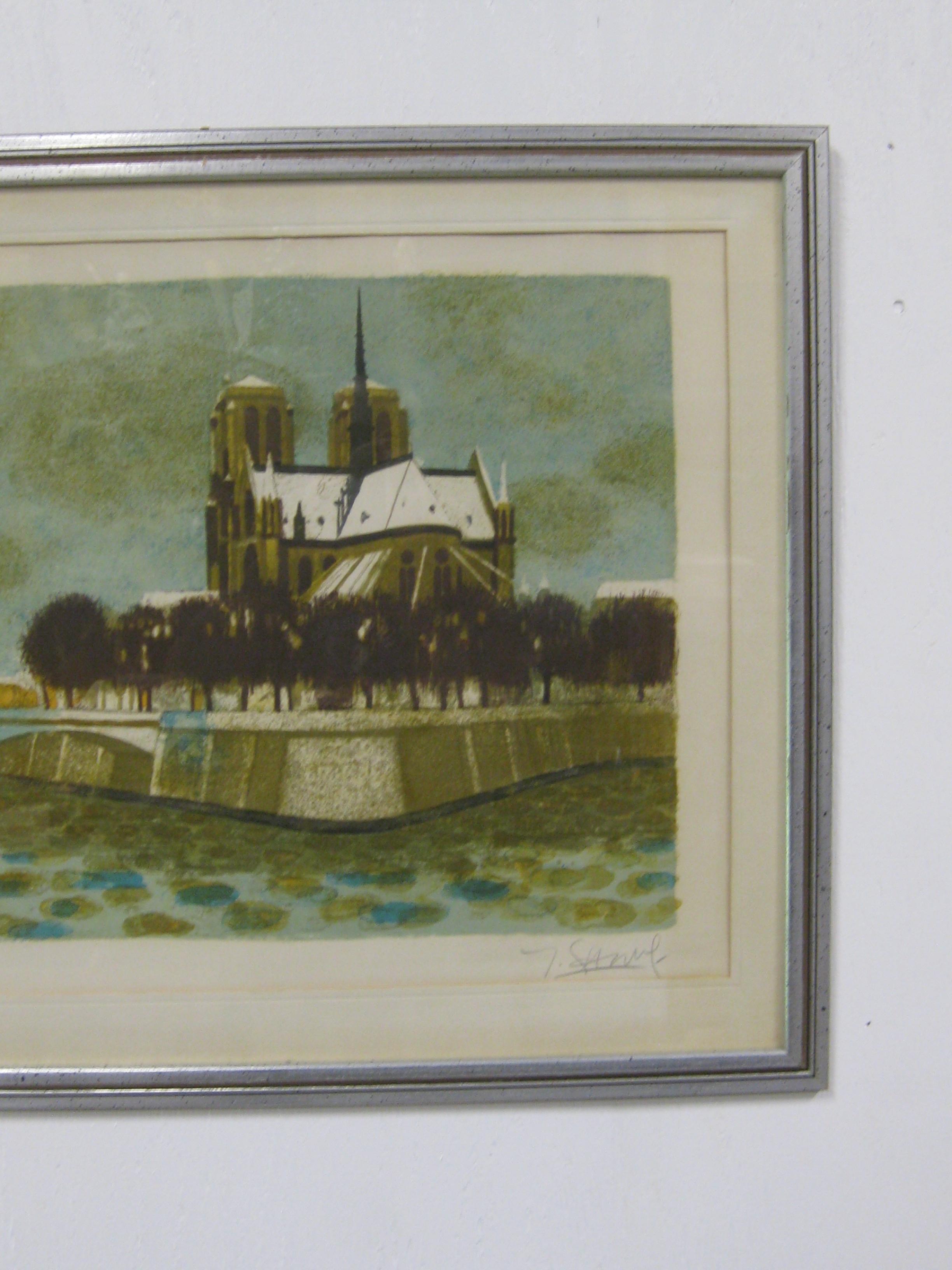 French 1970's, Yves Ganne Notre Dame Cathedral Paris France Lithograph Signed & Numbered For Sale