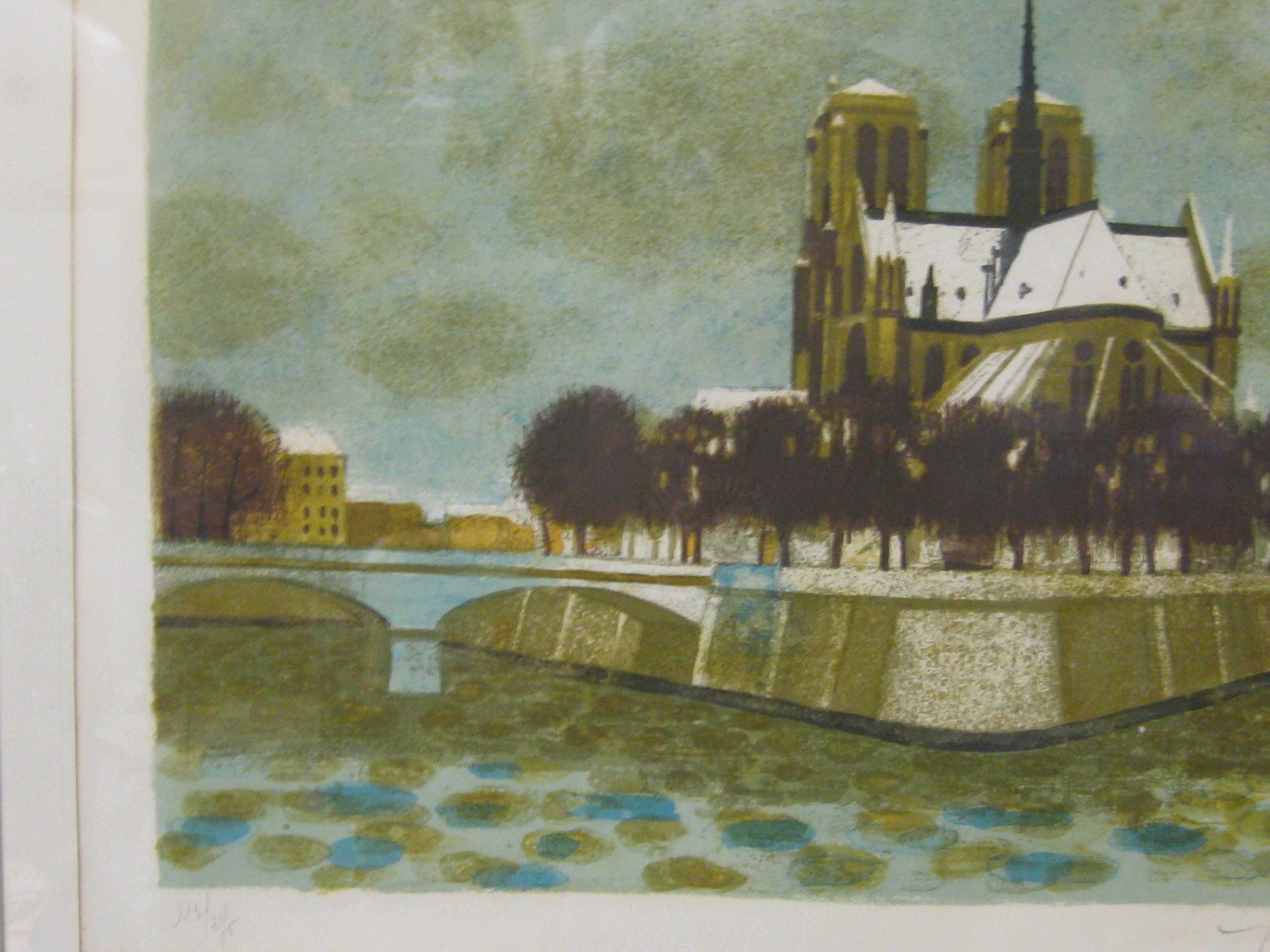 1970's, Yves Ganne Notre Dame Cathedral Paris France Lithograph Signed & Numbered For Sale 1