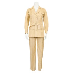 1970s Yves Saint Laurent/YSL Beige Cotton Safari Suit