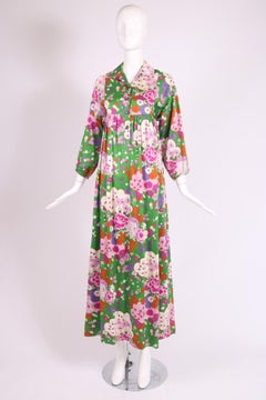 1970's Yves Saint Laurent Cotton Maxi Dress w/Multicolored Floral & Star Print