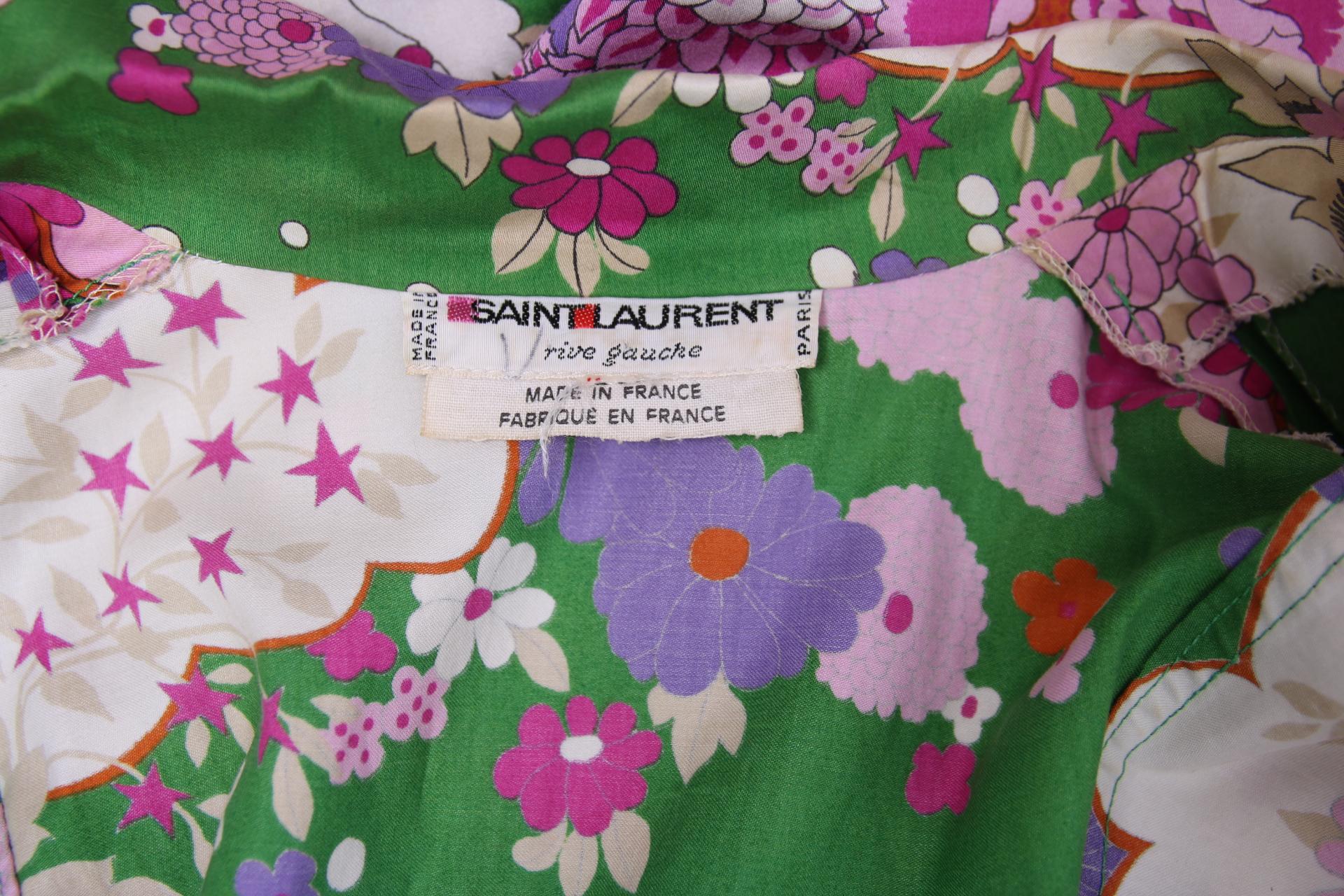 Women's 1970's Yves Saint Laurent Cotton Maxi Dress w/Multicolored Floral & Star Print For Sale