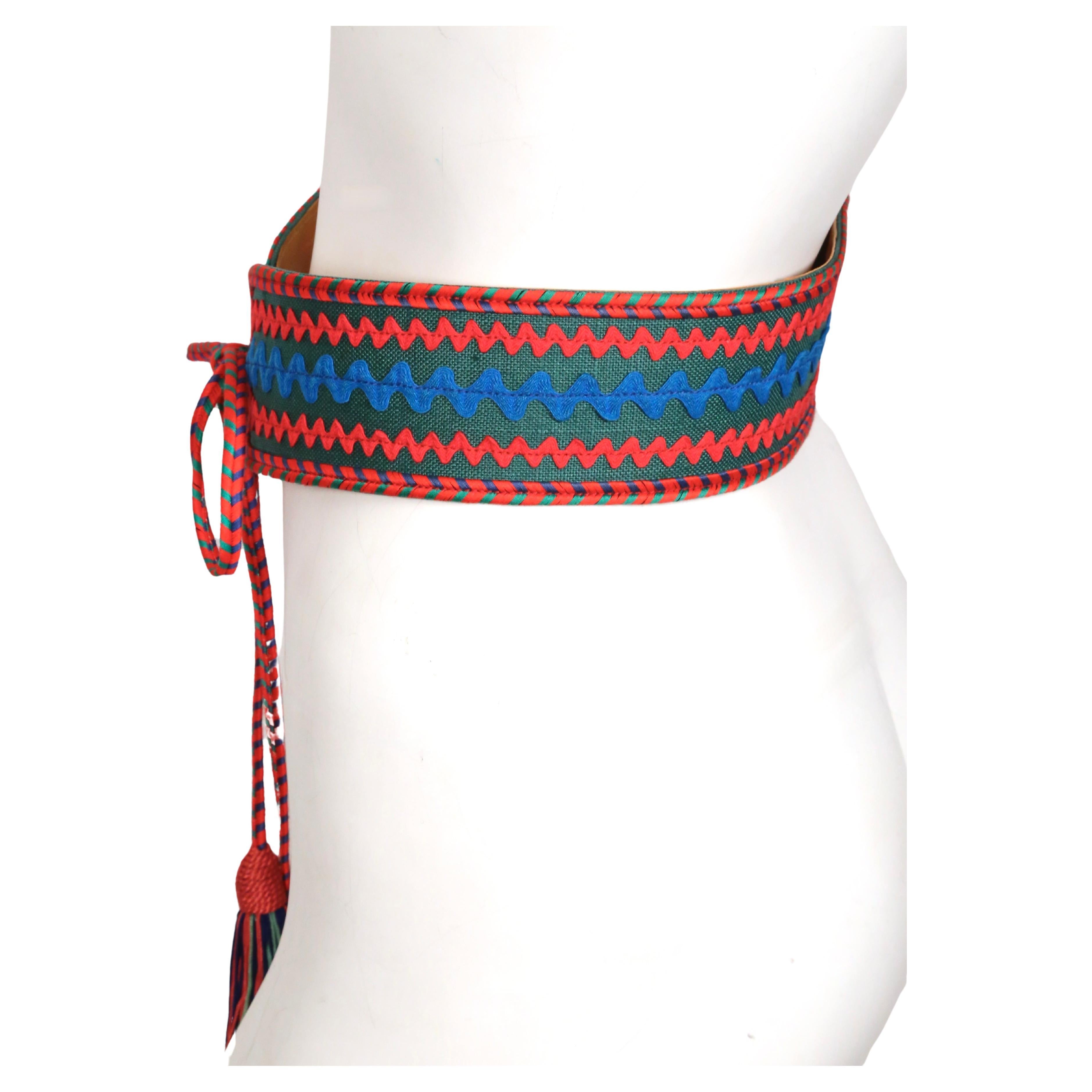 1977 YVES SAINT LAURENT RUNWAY belt with ric-rac accents, long ties and tassels In Good Condition For Sale In San Fransisco, CA