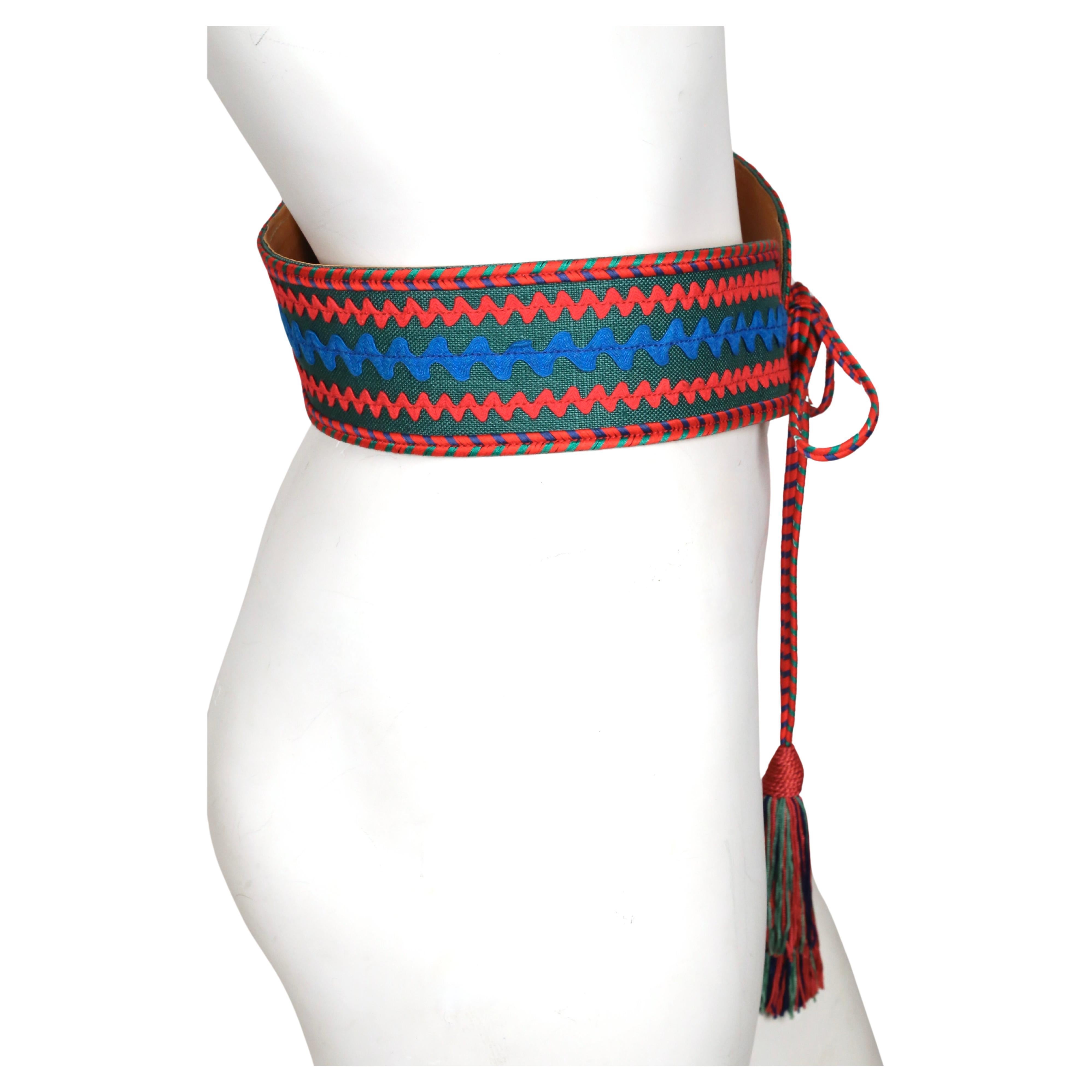 Women's 1977 YVES SAINT LAURENT RUNWAY belt with ric-rac accents, long ties and tassels For Sale