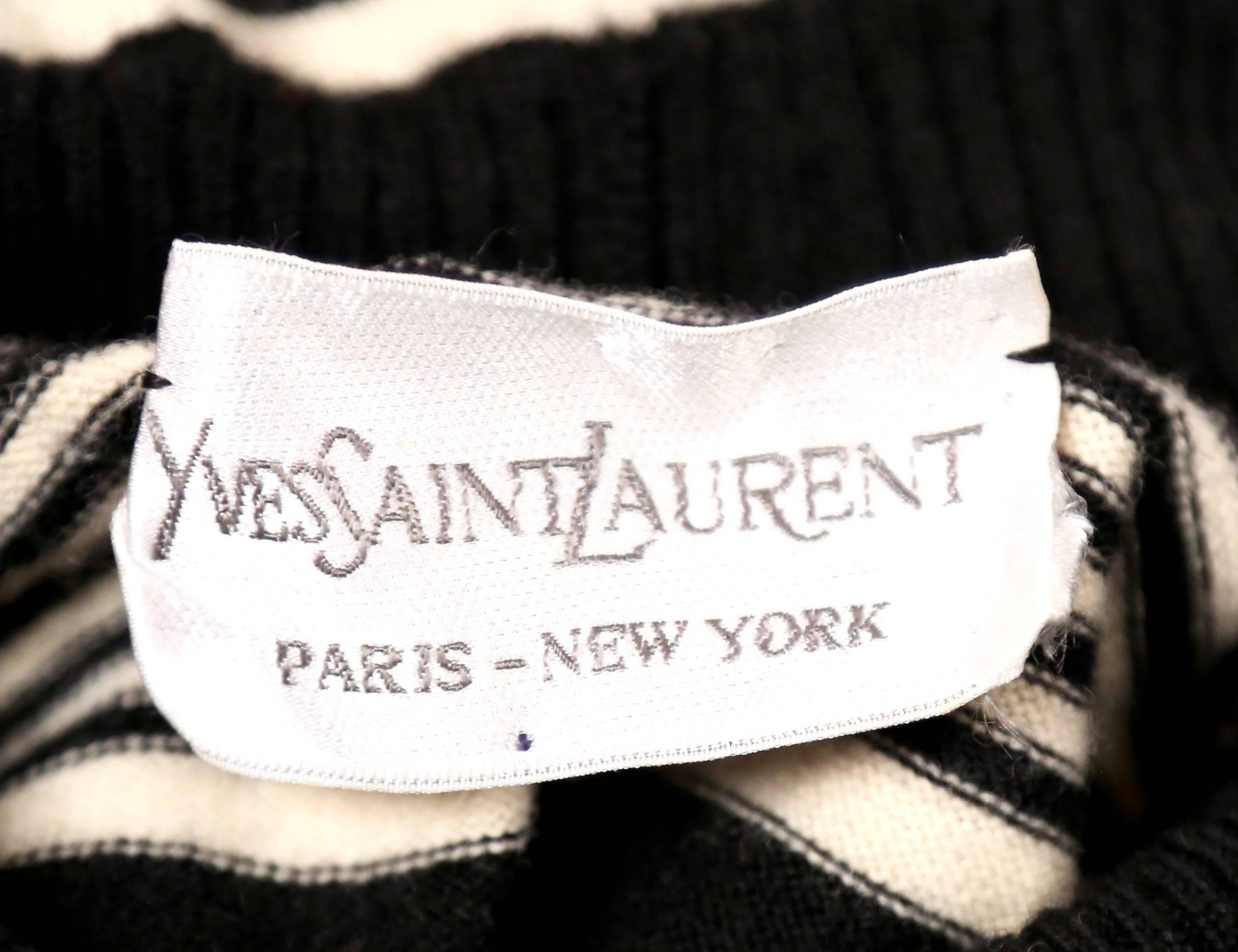 Women's or Men's Yves Saint Laurent black and cream wool turtleneck sweater, 1970s 