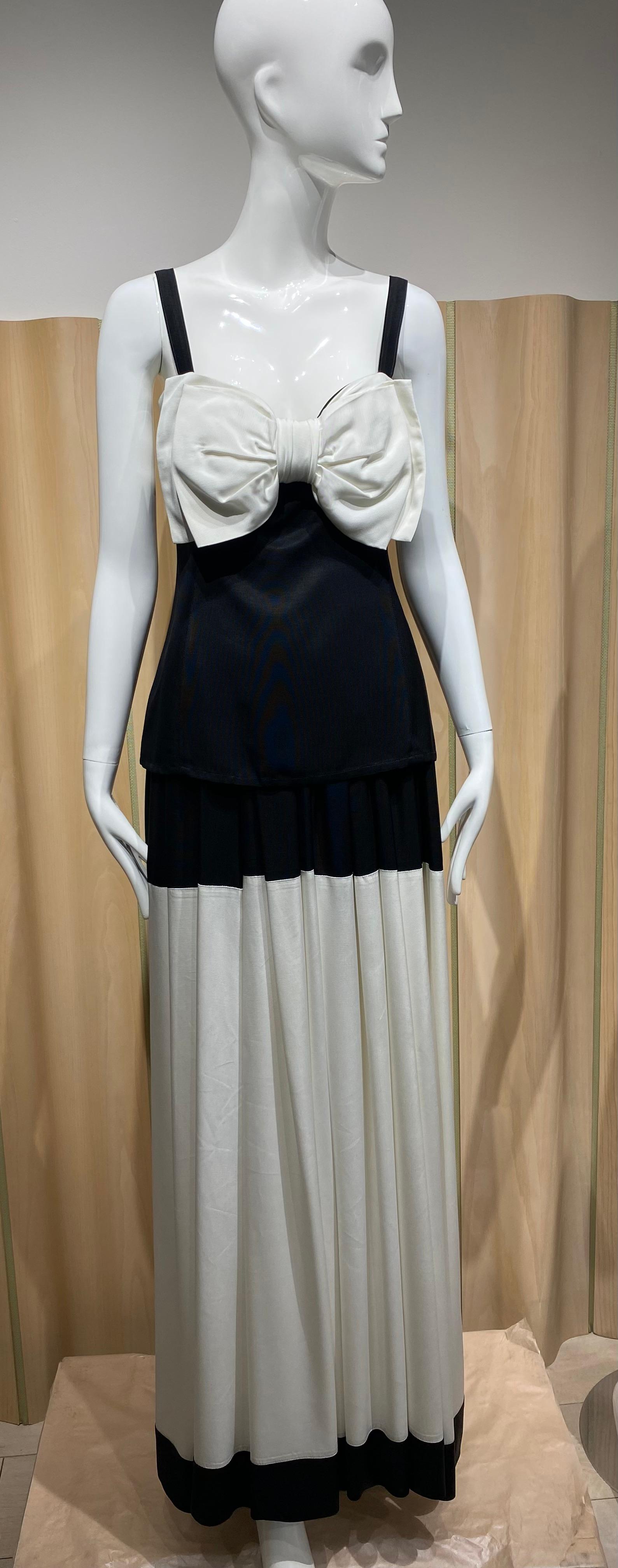 Gray 1970s Yves Saint Laurent Black and White Spaghetti Strap Top and Skirt For Sale