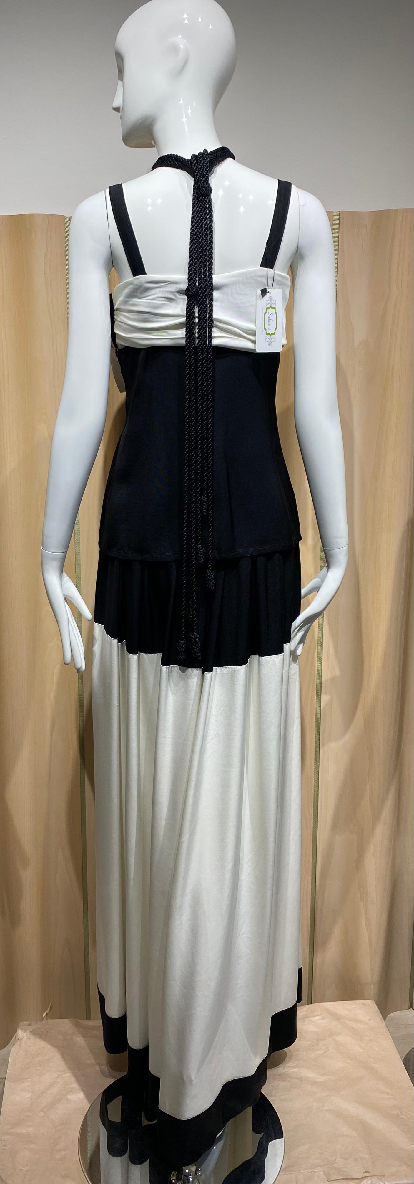1970s Yves Saint Laurent Black and White Spaghetti Strap Top and Skirt In Good Condition For Sale In Beverly Hills, CA