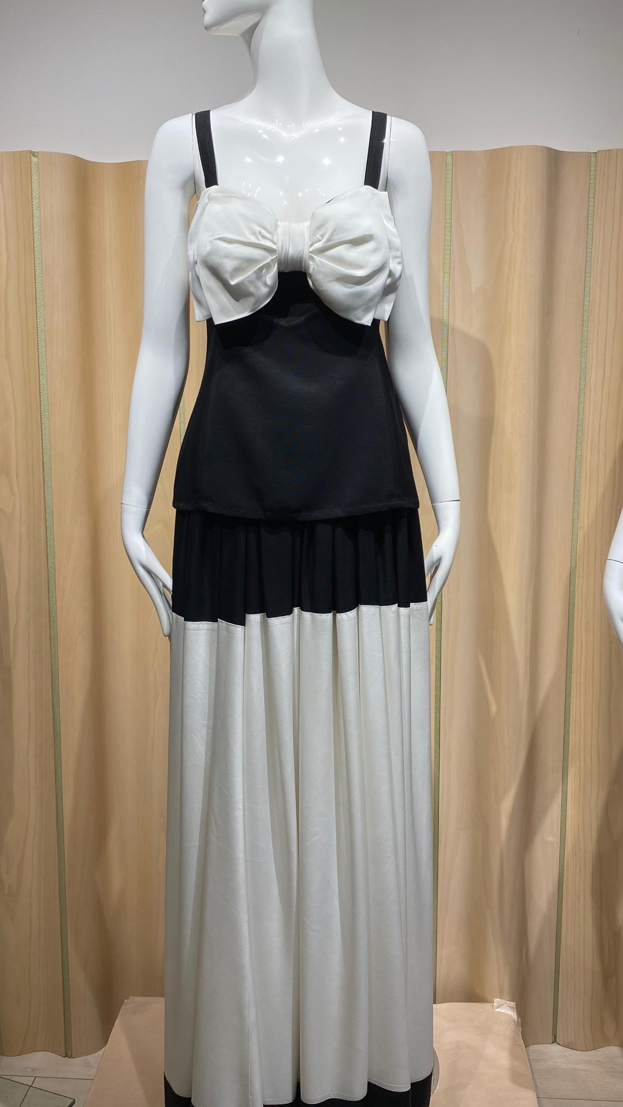 1970s Yves Saint Laurent Black and White Spaghetti Strap Top and Skirt For Sale 1