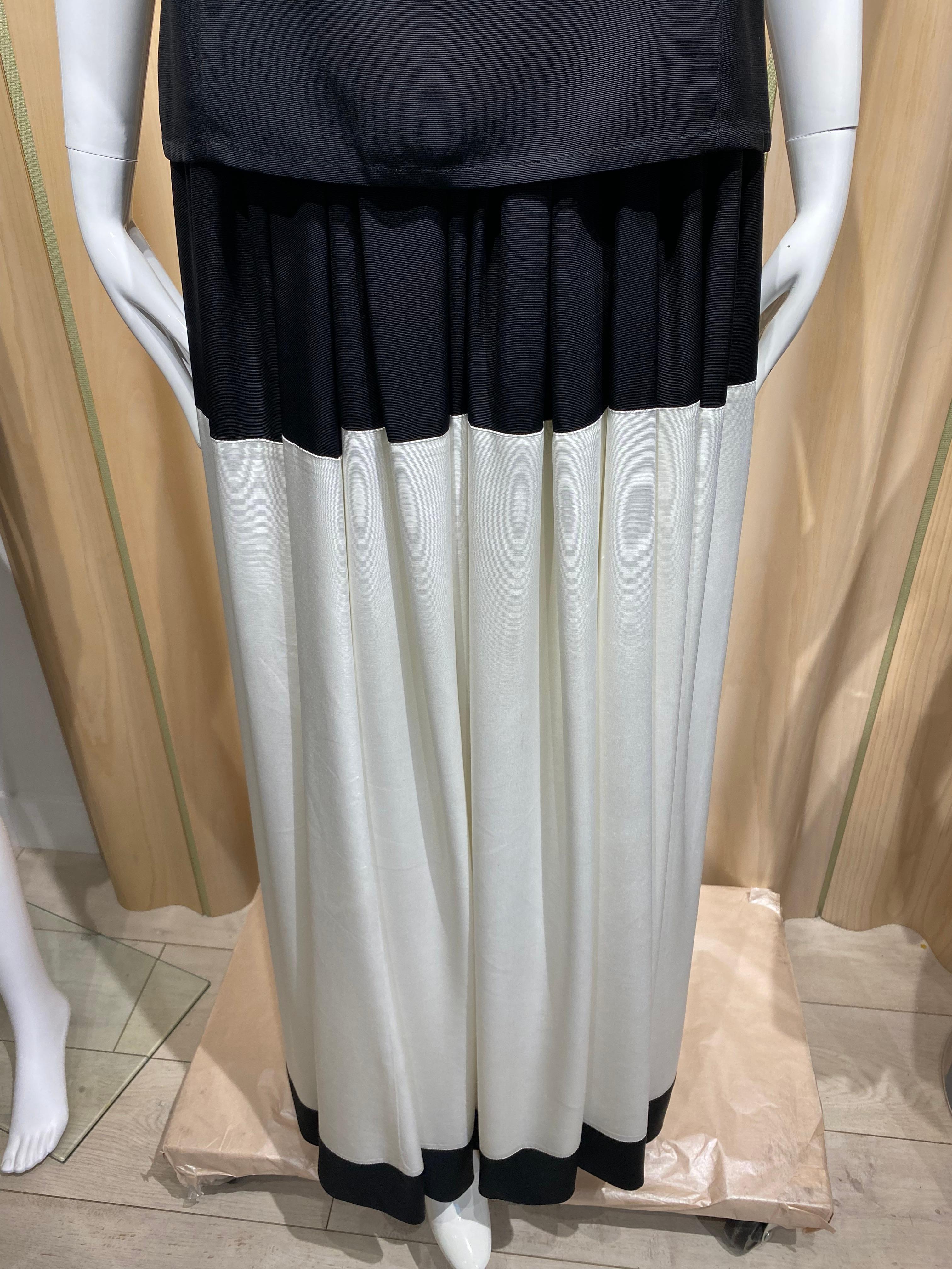 1970s Yves Saint Laurent Black and White Spaghetti Strap Top and Skirt For Sale 2
