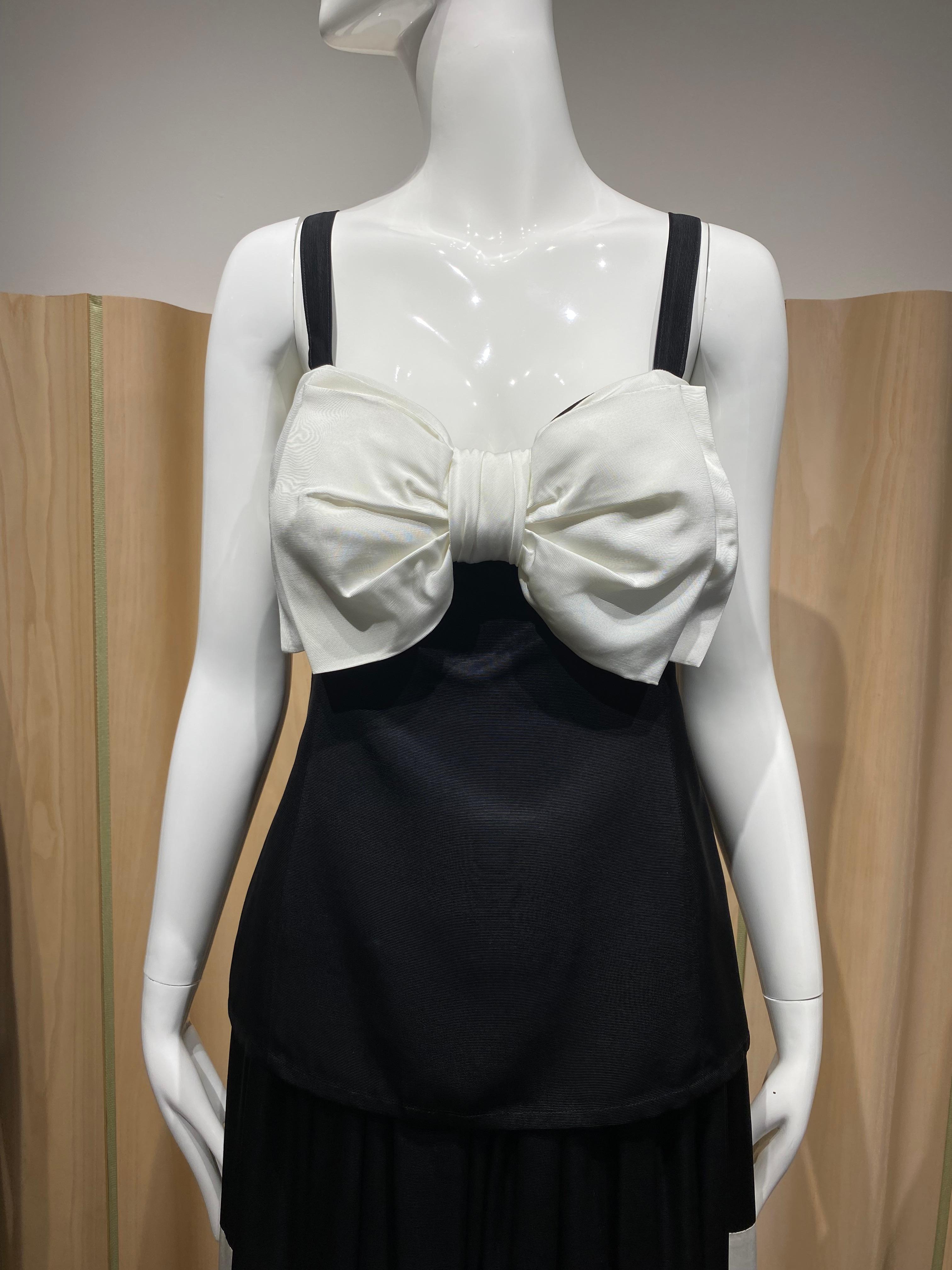 1970s Yves Saint Laurent Black and White Spaghetti Strap Top and Skirt For Sale 3