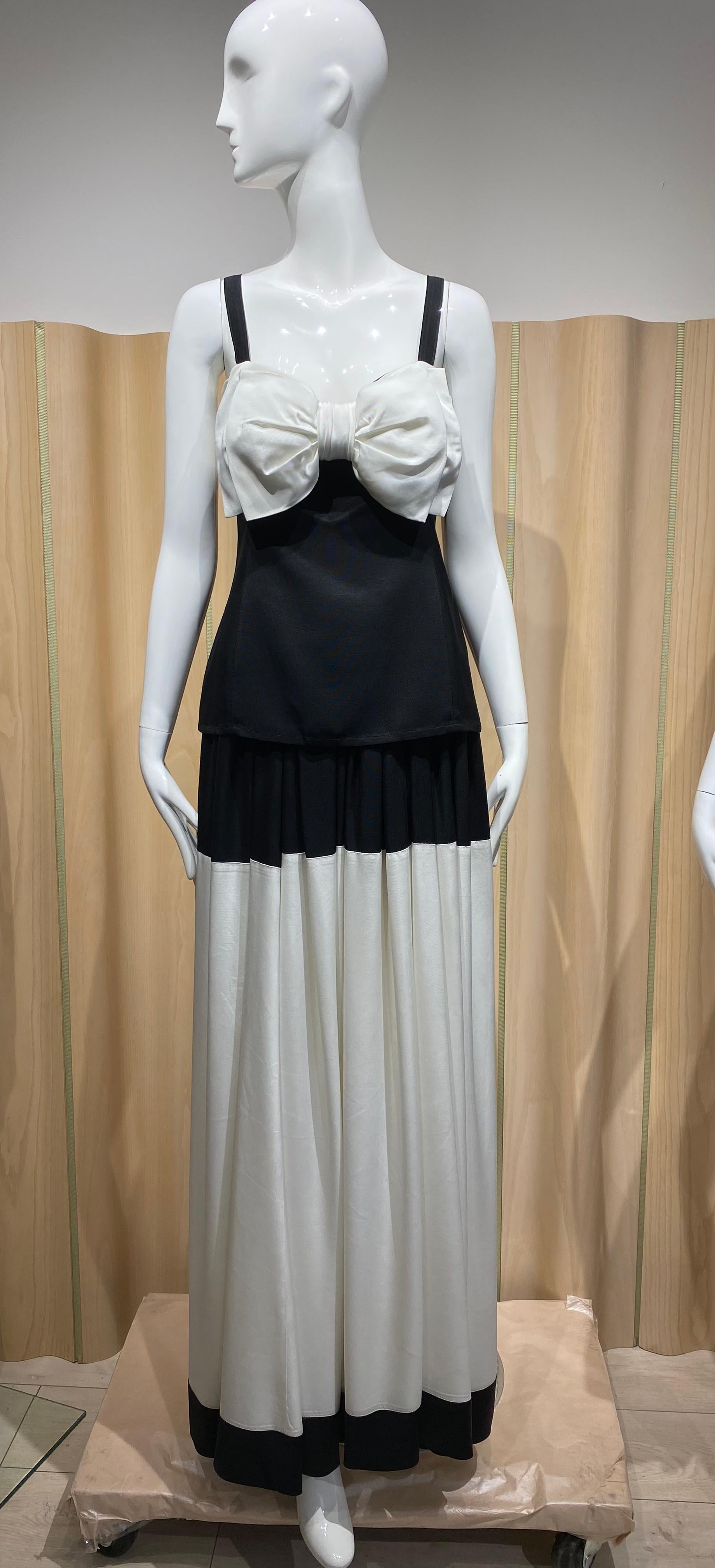 1970s Yves Saint Laurent Black and White Spaghetti Strap Top and Skirt For Sale 4