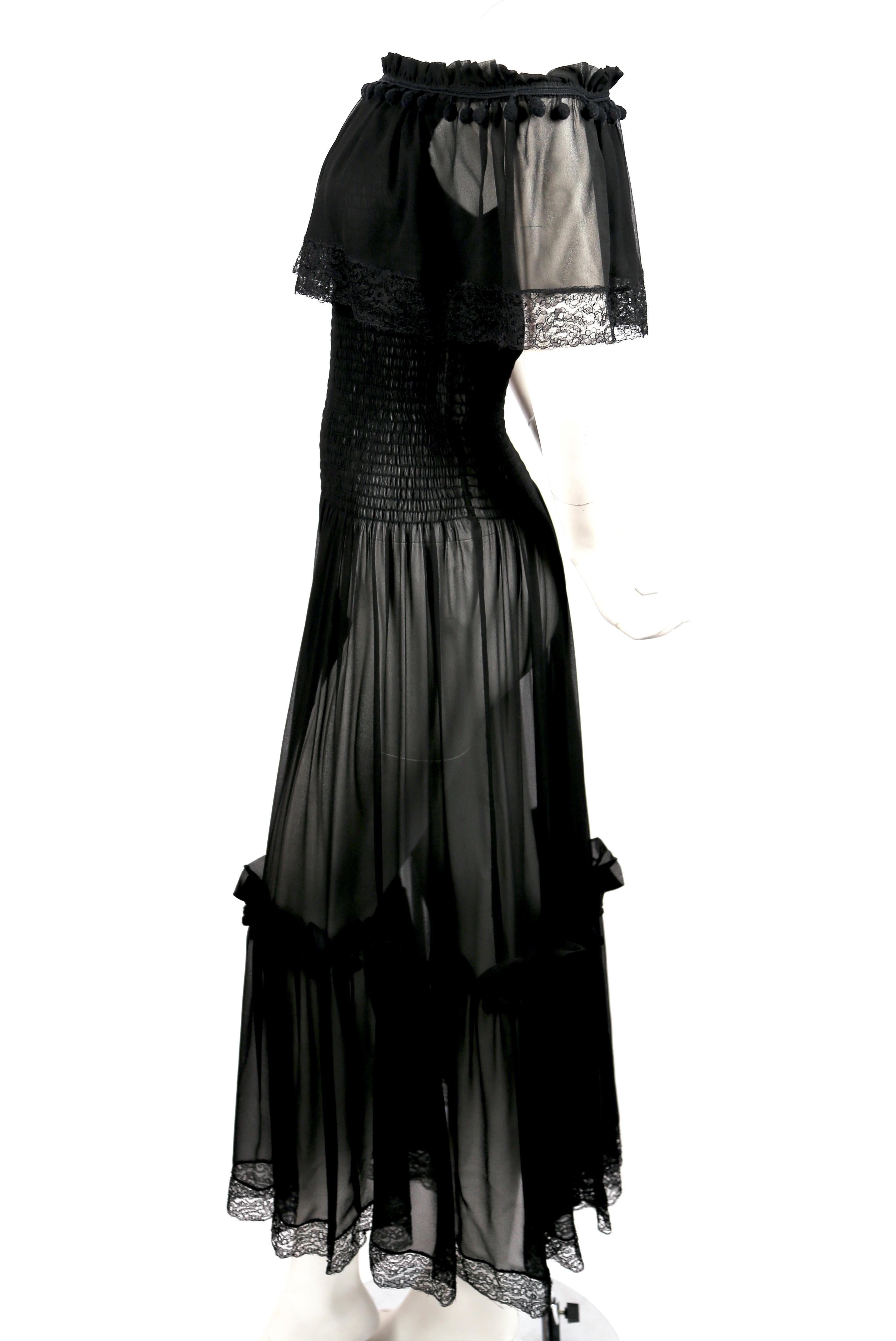 1970'S YVES SAINT LAURENT Black Chiffon Peasant Dress In Good Condition In San Fransisco, CA