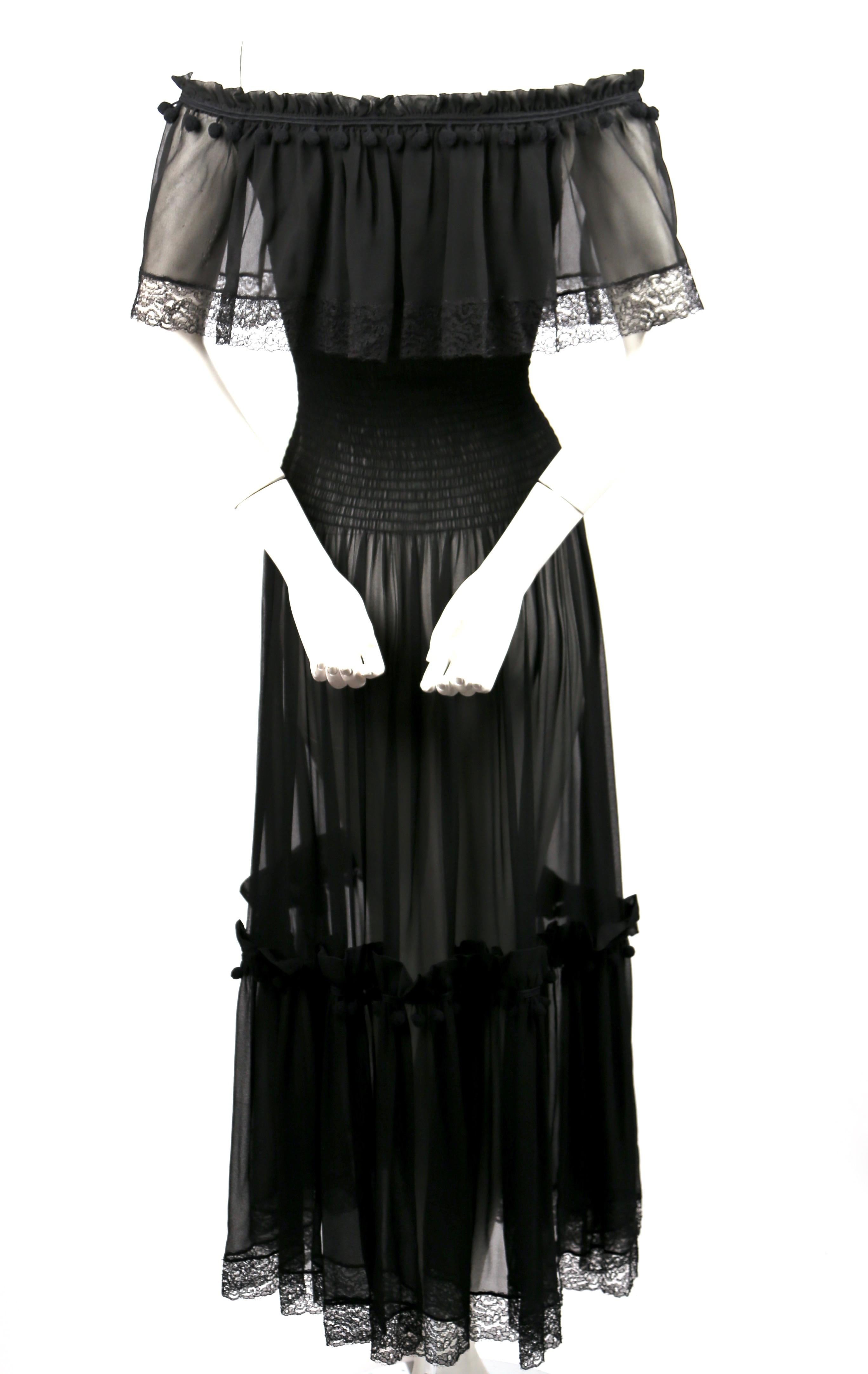 1970'S YVES SAINT LAURENT Black Chiffon Peasant Dress 1