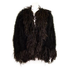 1970s Yves Saint Laurent Black Ostrich and Marabou Feather Jacket