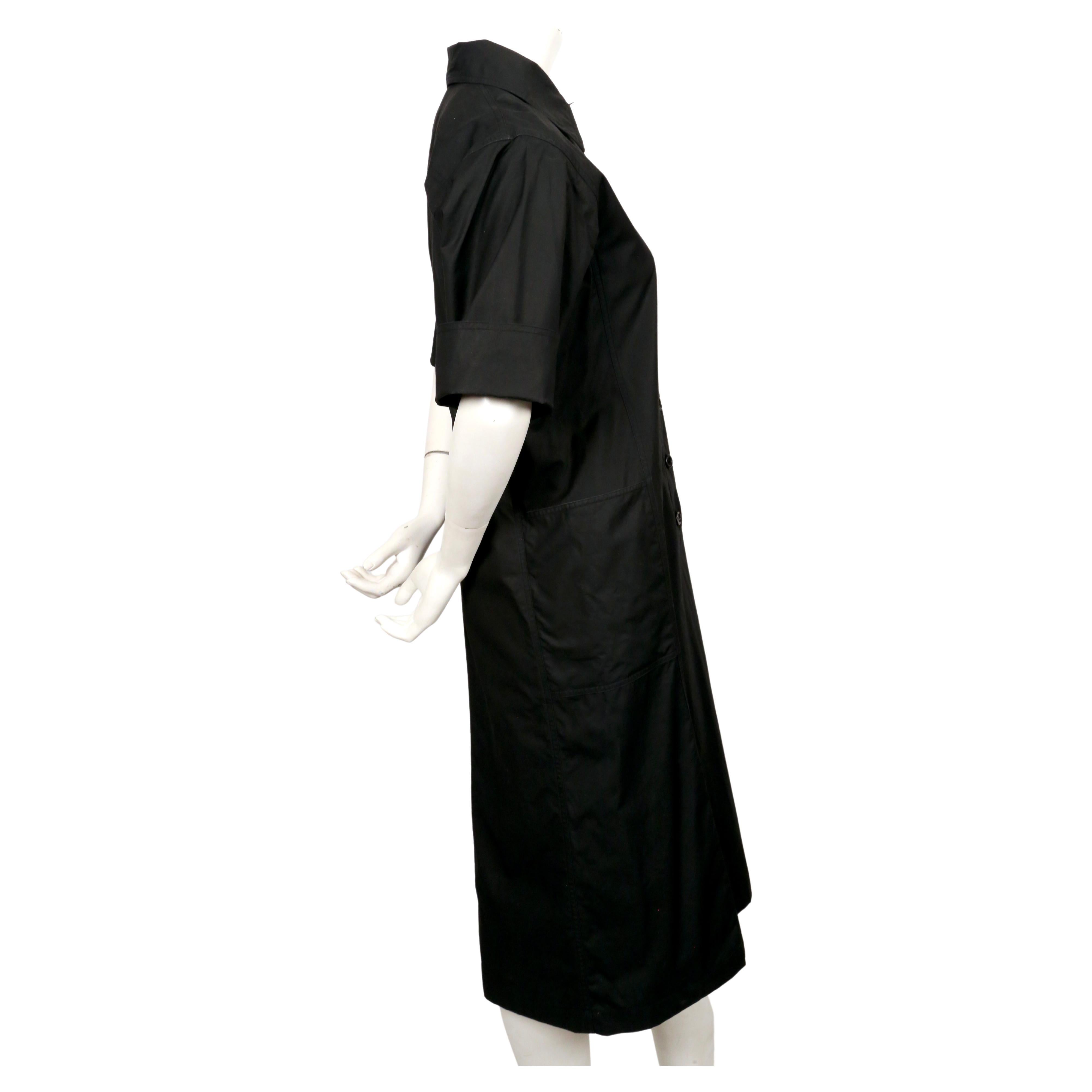 Black 1970's YVES SAINT LAURENT black polished cotton dress