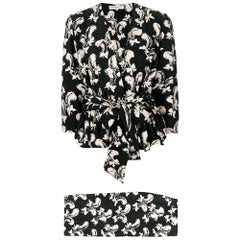 1970s Yves Saint Laurent Black Printed Skirt Suit