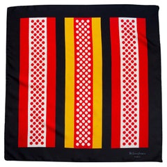 1970s Yves Saint Laurent Black, Red and Yellow Mod Era Silk Scarf