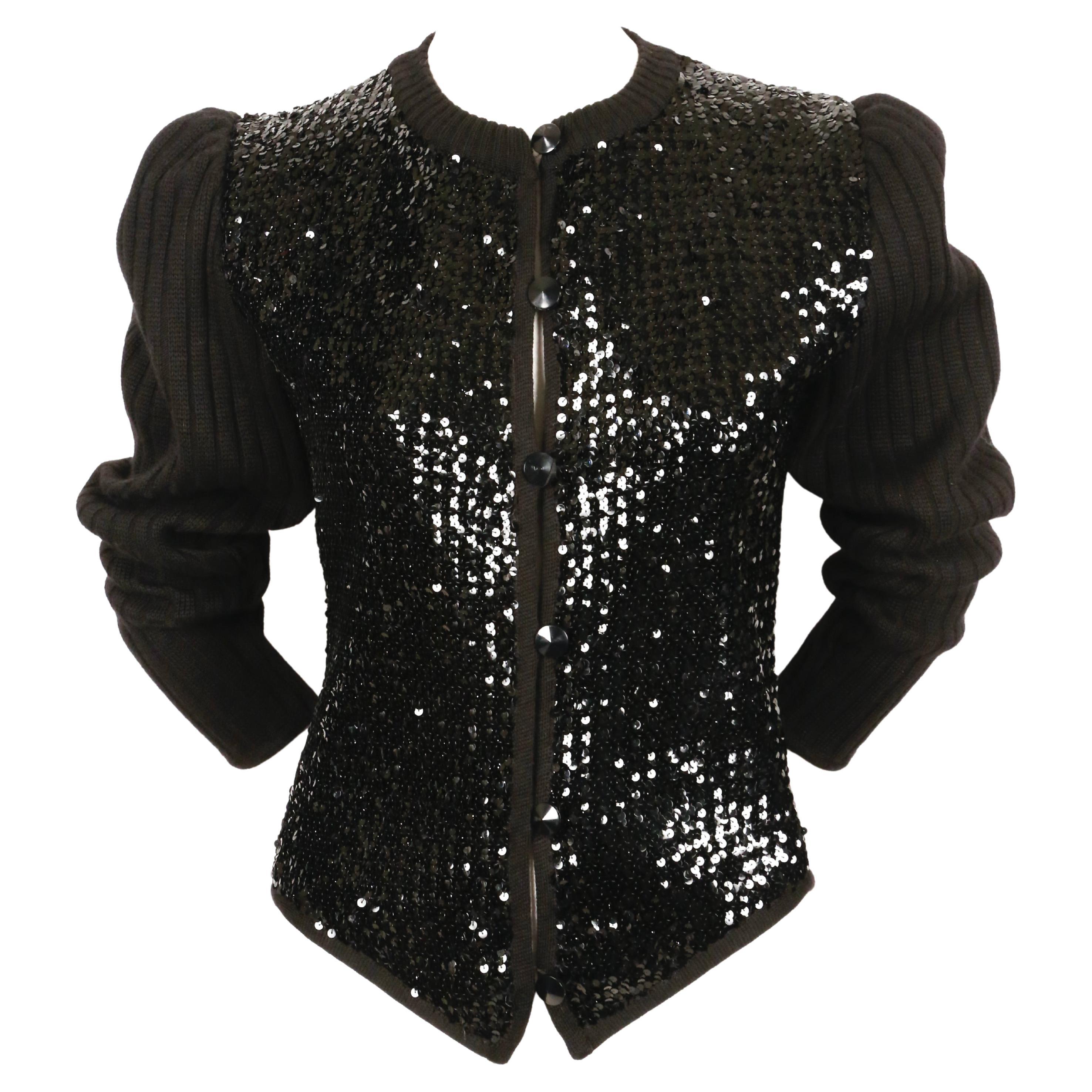 1970's YVES SAINT LAURENT black sequined cardigan