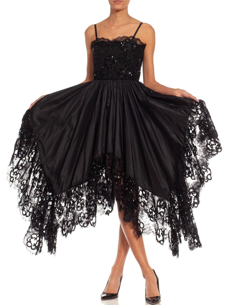 17002 Black Sequined Chiffon Detail Dress