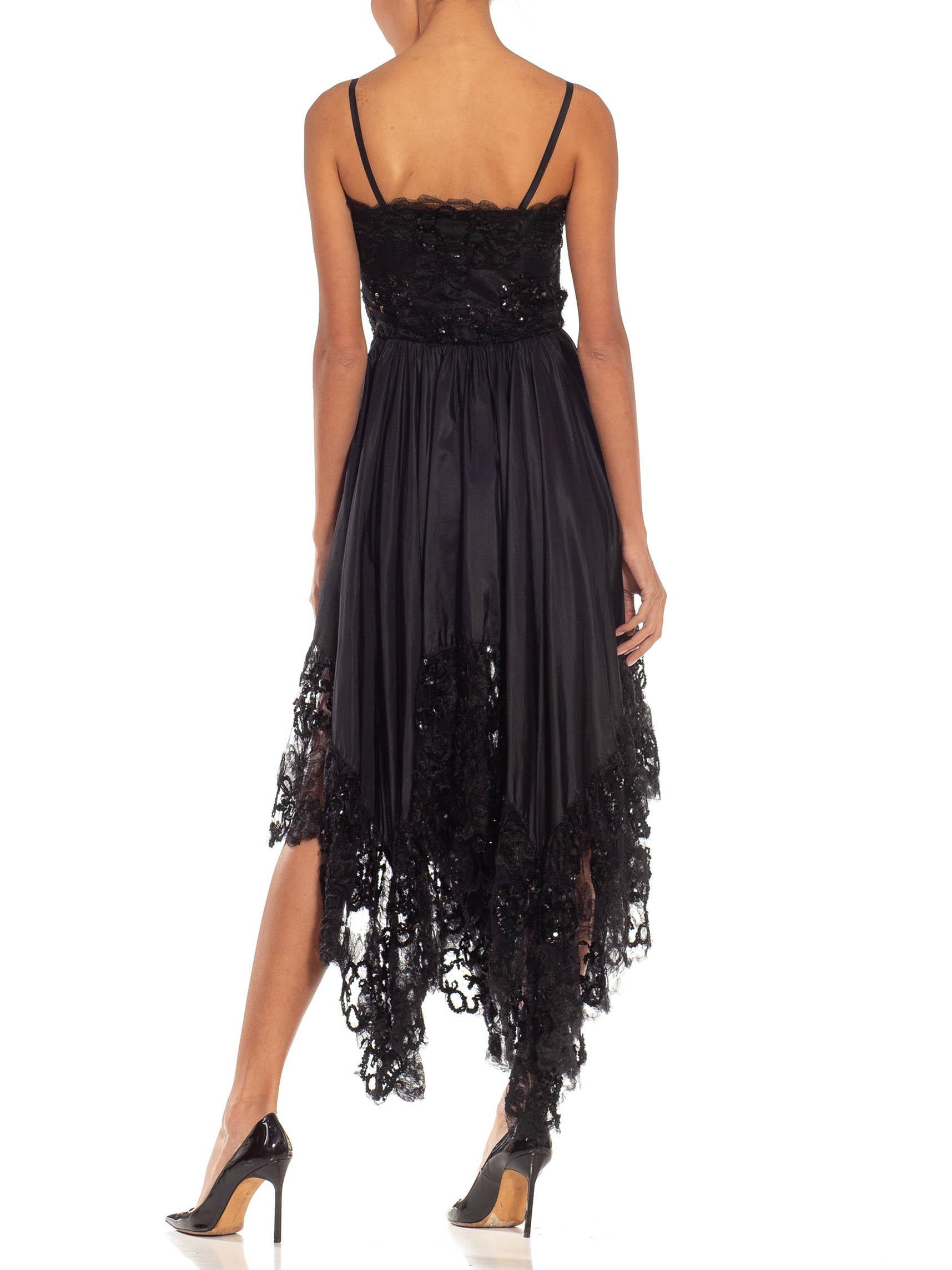 1970S YVES SAINT LAURENT Black Sequined Chiffon & Lace Dress For Sale 3