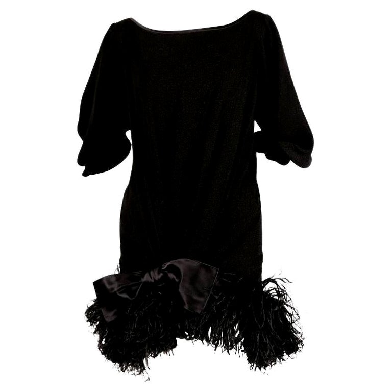 Giambattista Valli Black Ostrich Feather Trim Dress at 1stDibs