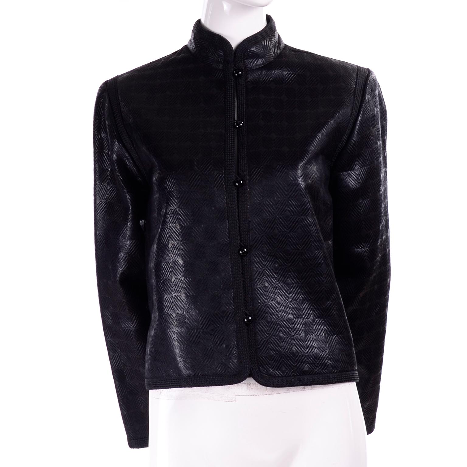 1970s Yves Saint Laurent Black Textured Russian Inspired Jacket W/ Red Lining (Schwarz)