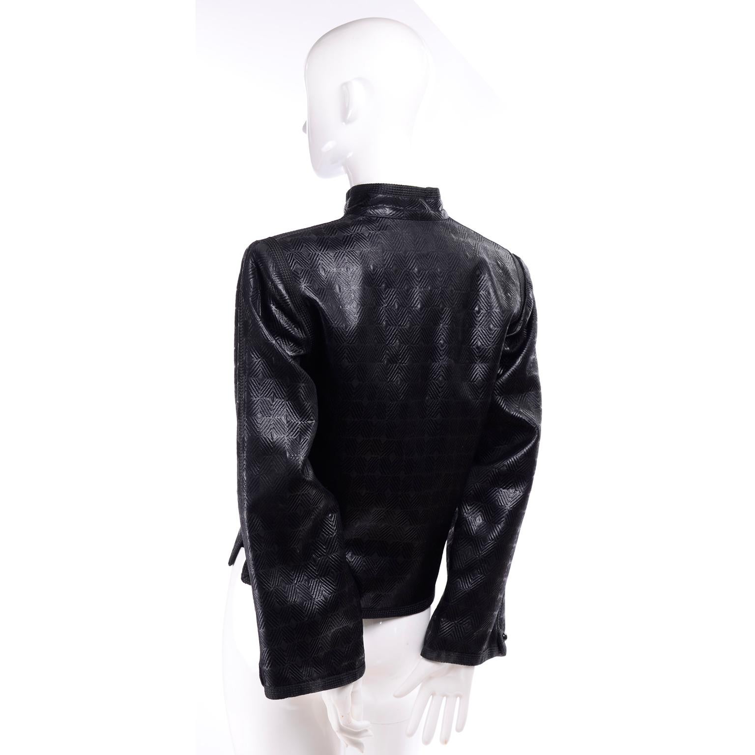 1970s Yves Saint Laurent Black Textured Russian Inspired Jacket W/ Red Lining 1