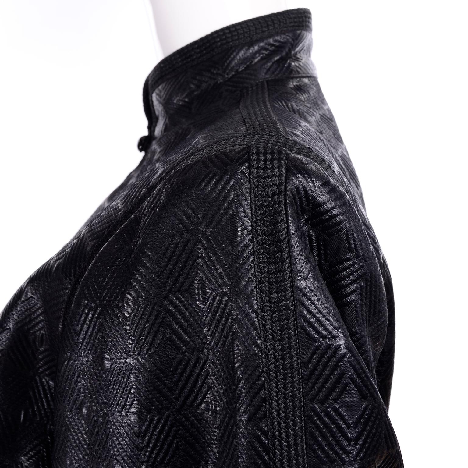 1970s Yves Saint Laurent Black Textured Russian Inspired Jacket W/ Red Lining 2