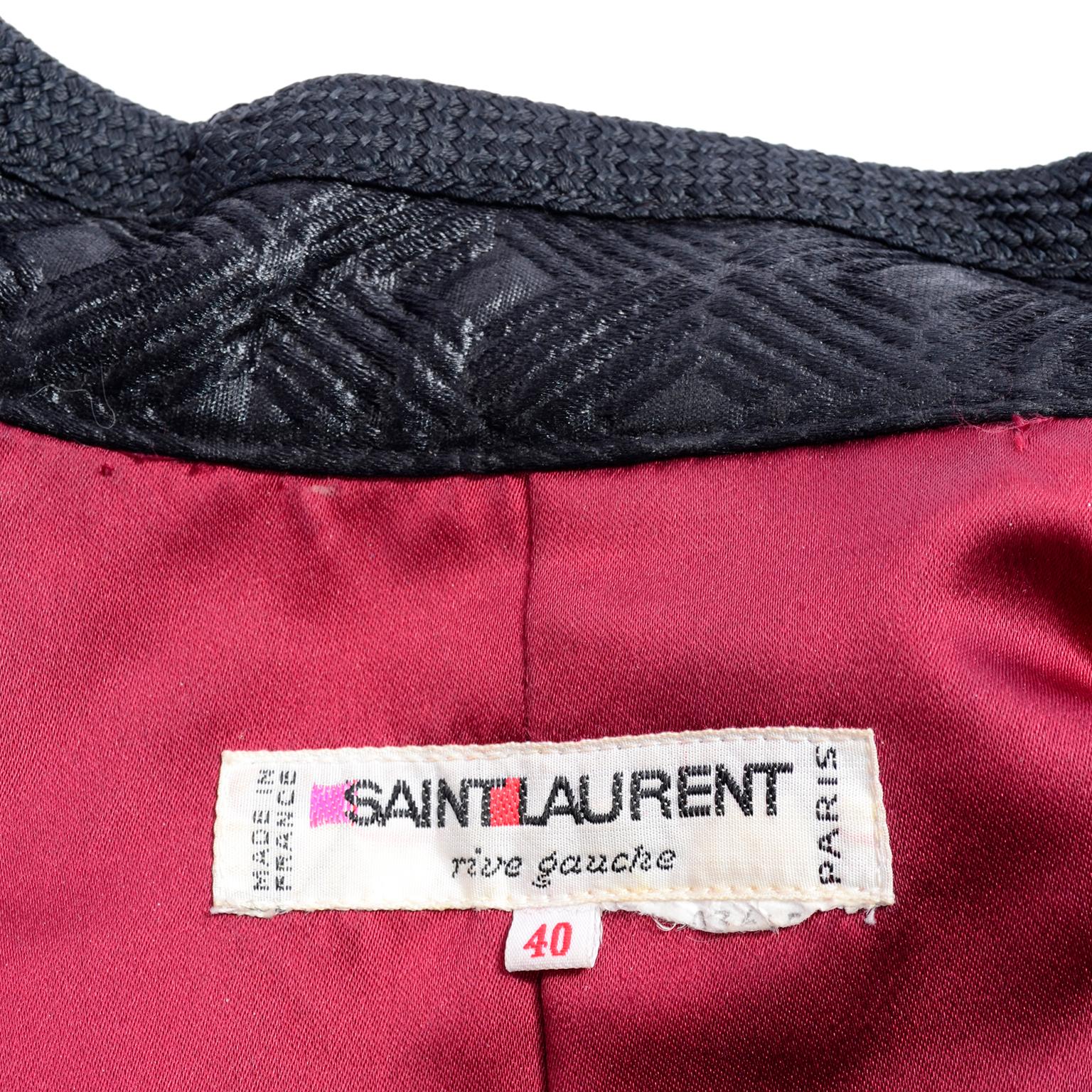 1970s Yves Saint Laurent Black Textured Russian Inspired Jacket W/ Red Lining 3