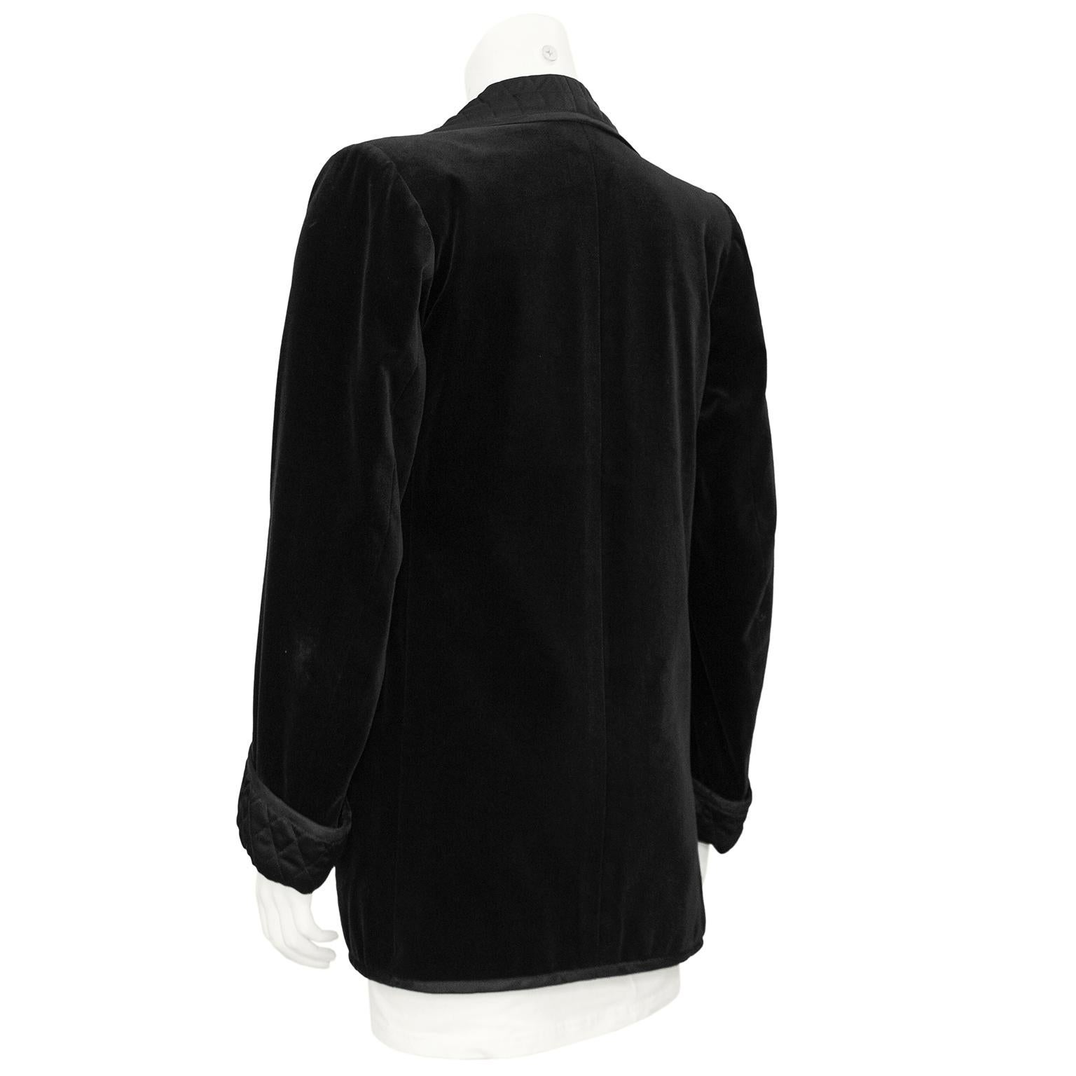 1970s Yves Saint Laurent Black Velvet and Quilted Smoking Jacket In Good Condition For Sale In Toronto, Ontario