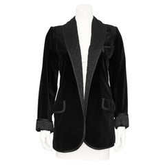 1970s Yves Saint Laurent Black Velvet and Quilted Smoking Jacket