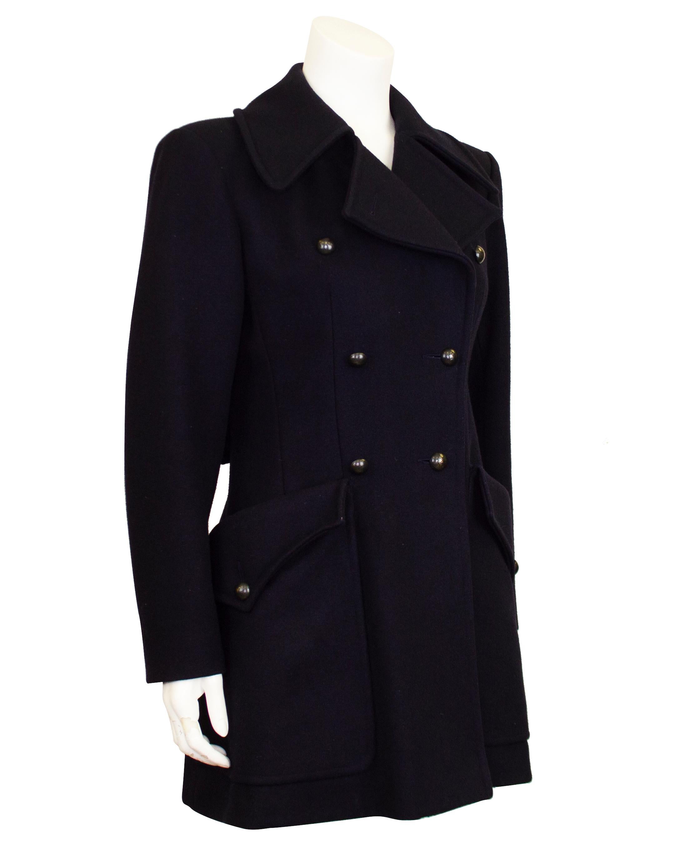 Throughout the history of the brand, YSL has been inspired by menswear and the pea coat has been a staple for the Yves Saint Laurent woman. The 1962 fashion show opened with the pea coat, which was the first piece he presented under his own name.