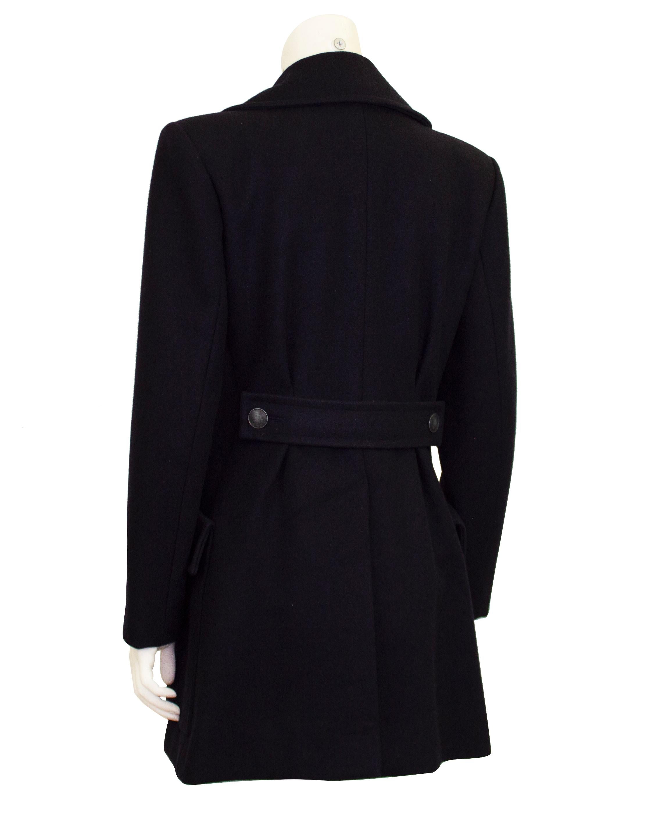 1970s Yves Saint Laurent Black Wool Double Breasted Pea Coat In Good Condition For Sale In Toronto, Ontario
