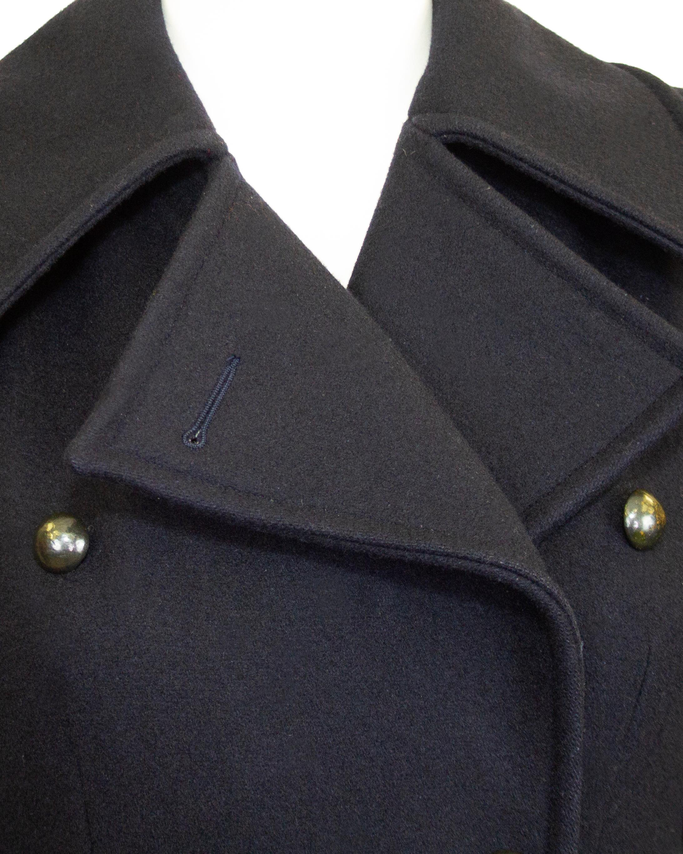 Women's 1970s Yves Saint Laurent Black Wool Double Breasted Pea Coat For Sale