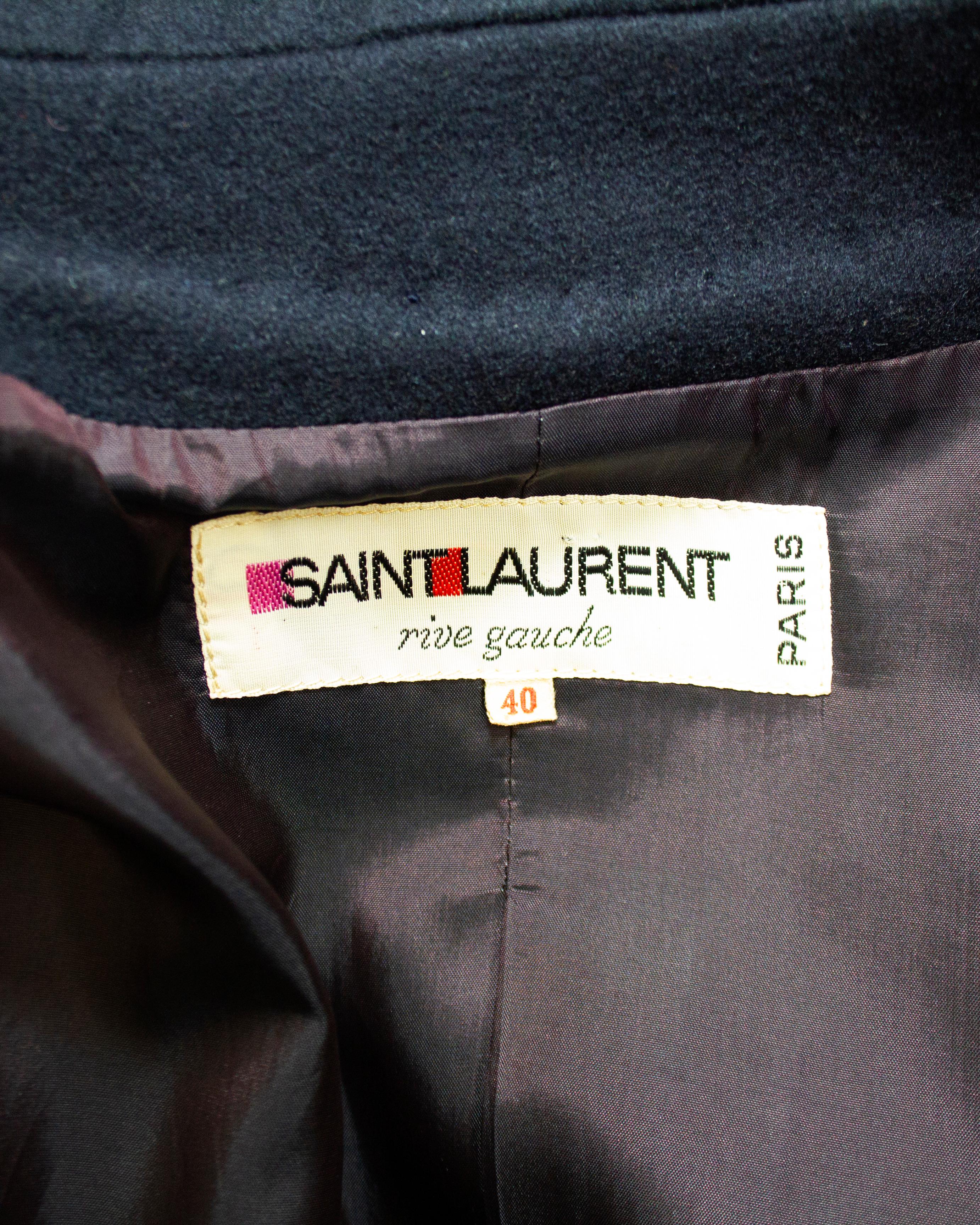 1970s Yves Saint Laurent Black Wool Double Breasted Pea Coat For Sale 3