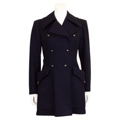 1970s Yves Saint Laurent Black Wool Double Breasted Pea Coat