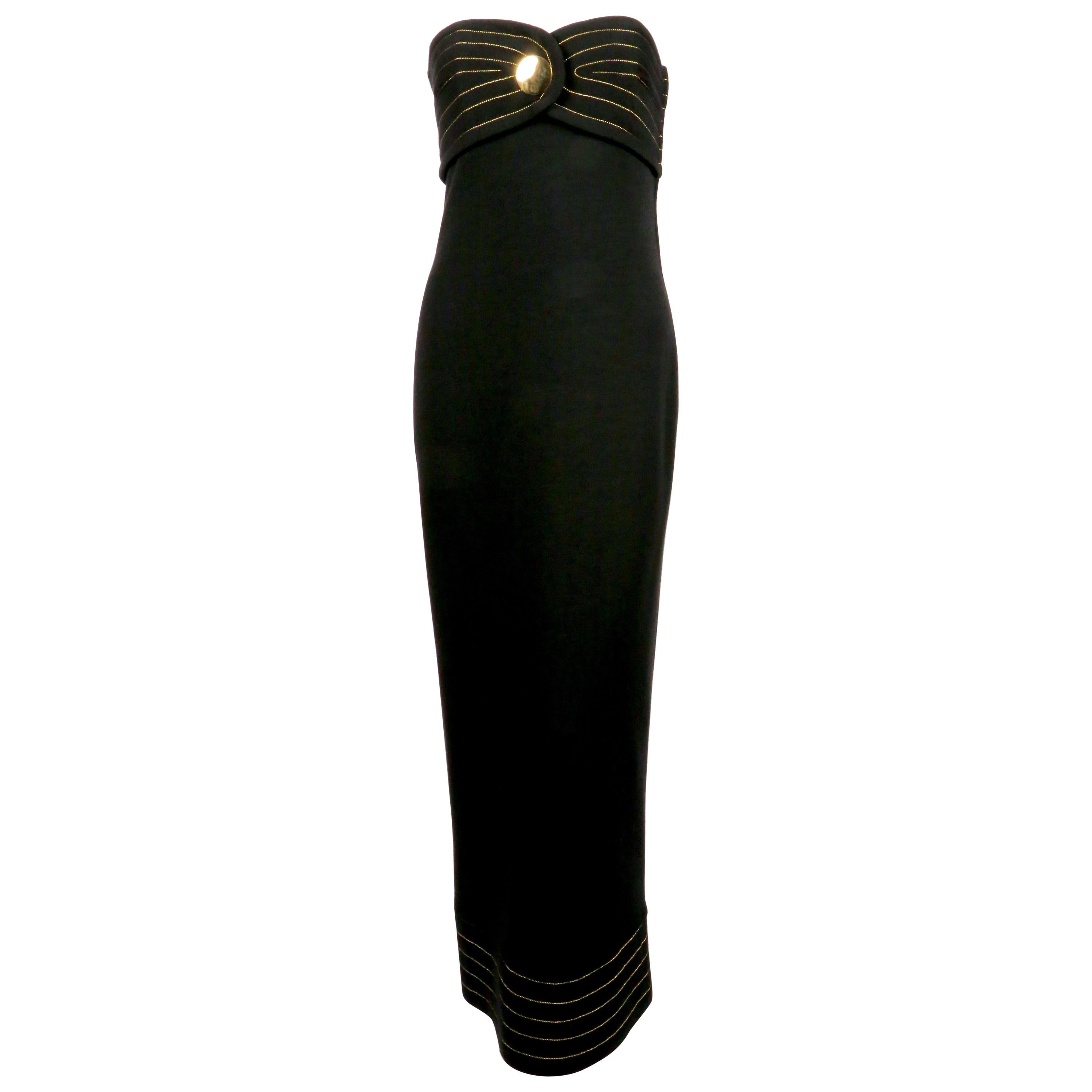 black dress with gold accents