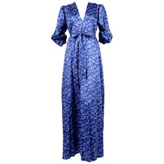 1970's YVES SAINT LAURENT blue floral printed maxi dress