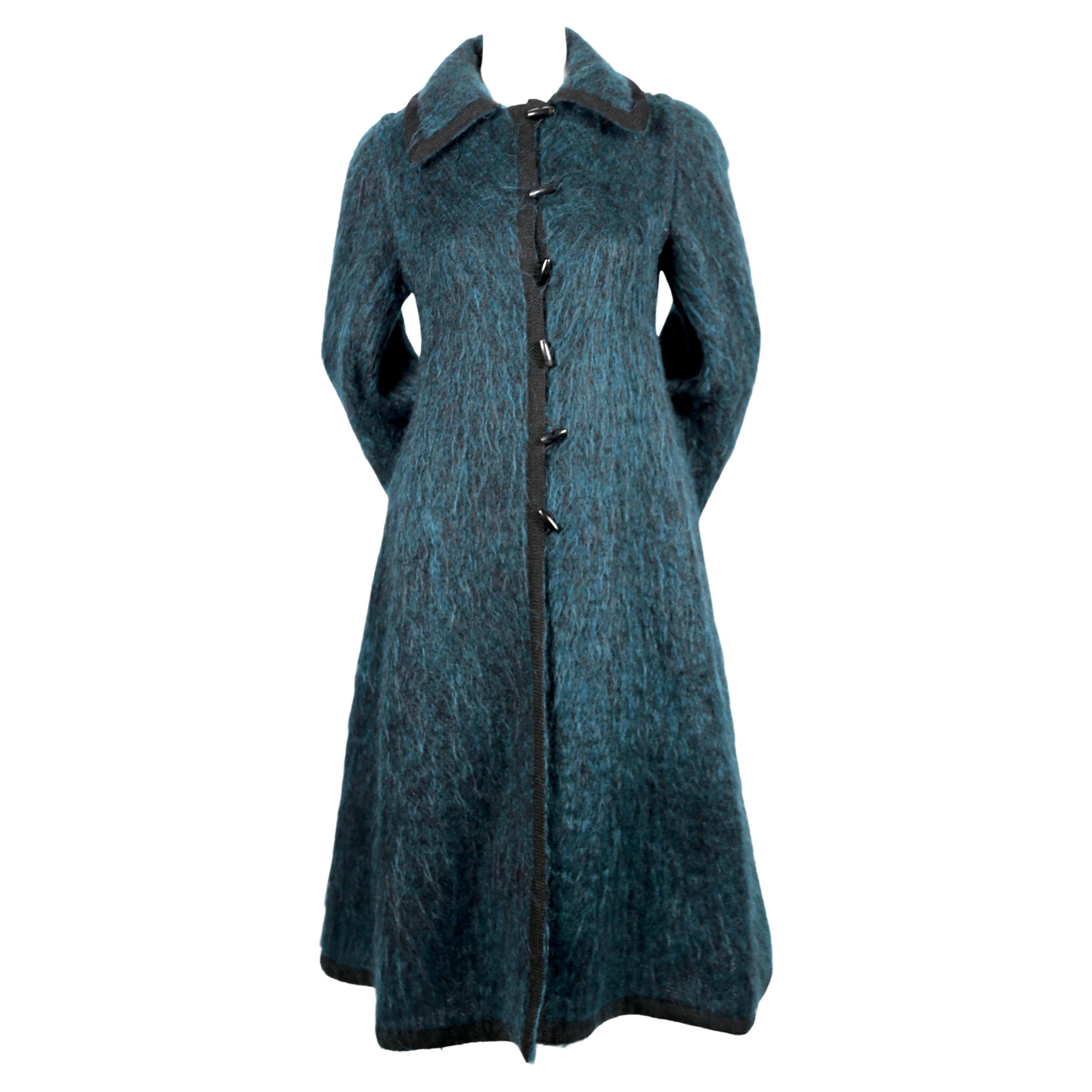 1960's YVES SAINT LAURENT blue-green brushed wool coat For Sale