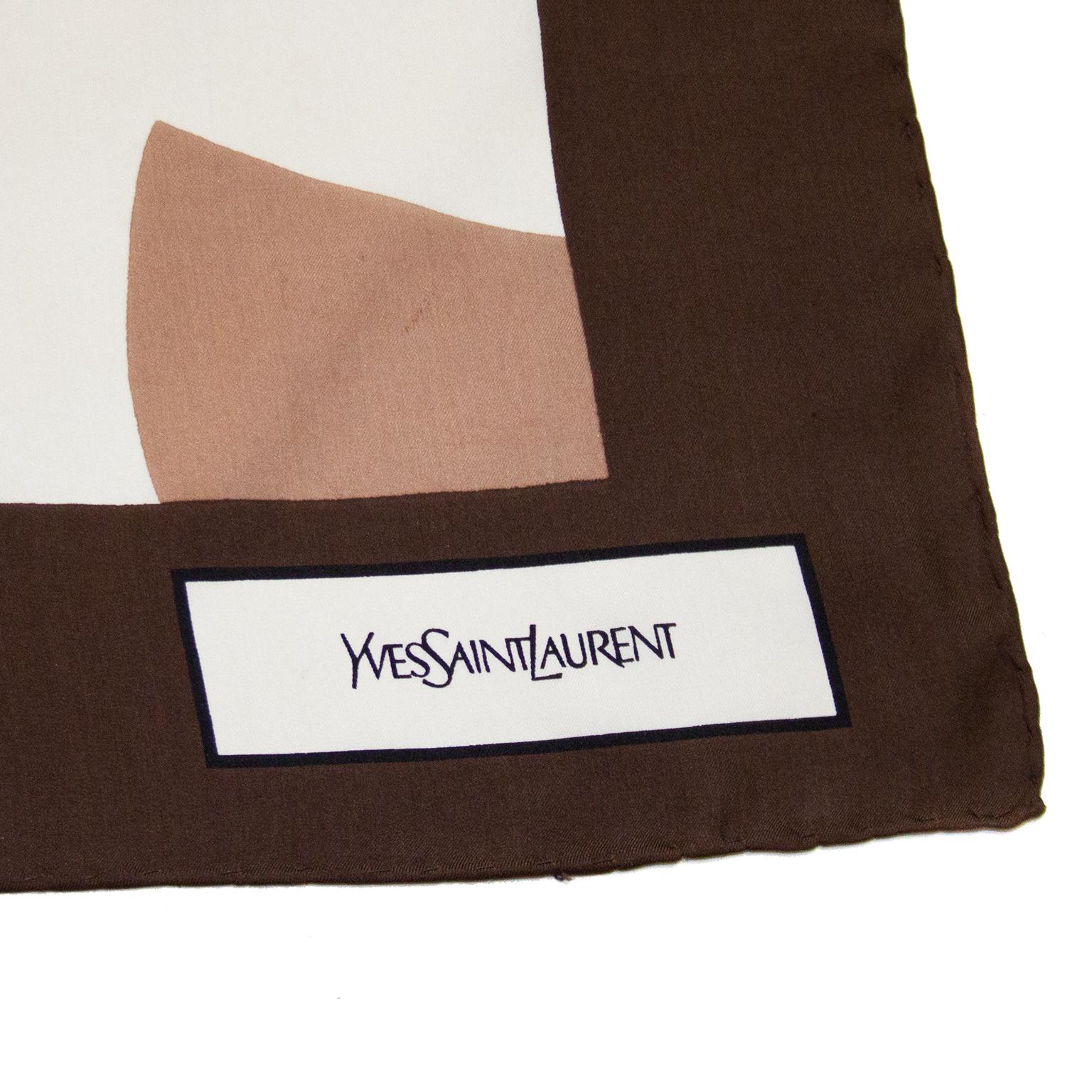 1970s Yves Saint Laurent Brown and Cream Silk Scarf  In Good Condition In Toronto, Ontario