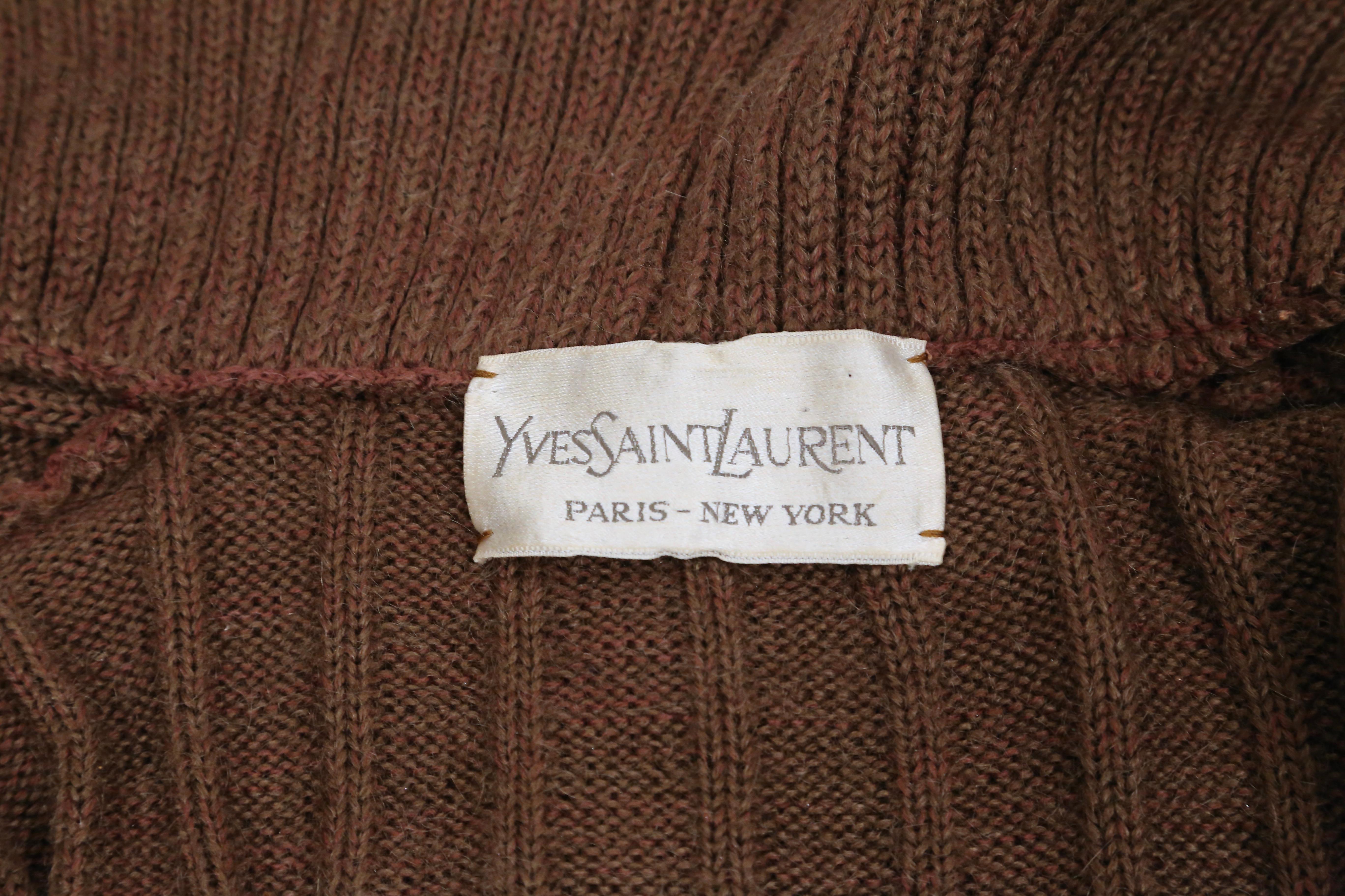 1970's YVES SAINT LAURENT brown ribbed cardigan sweater with shawl collar 4