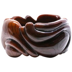 1970's YVES SAINT LAURENT brown wood grain resin bangle bracelet