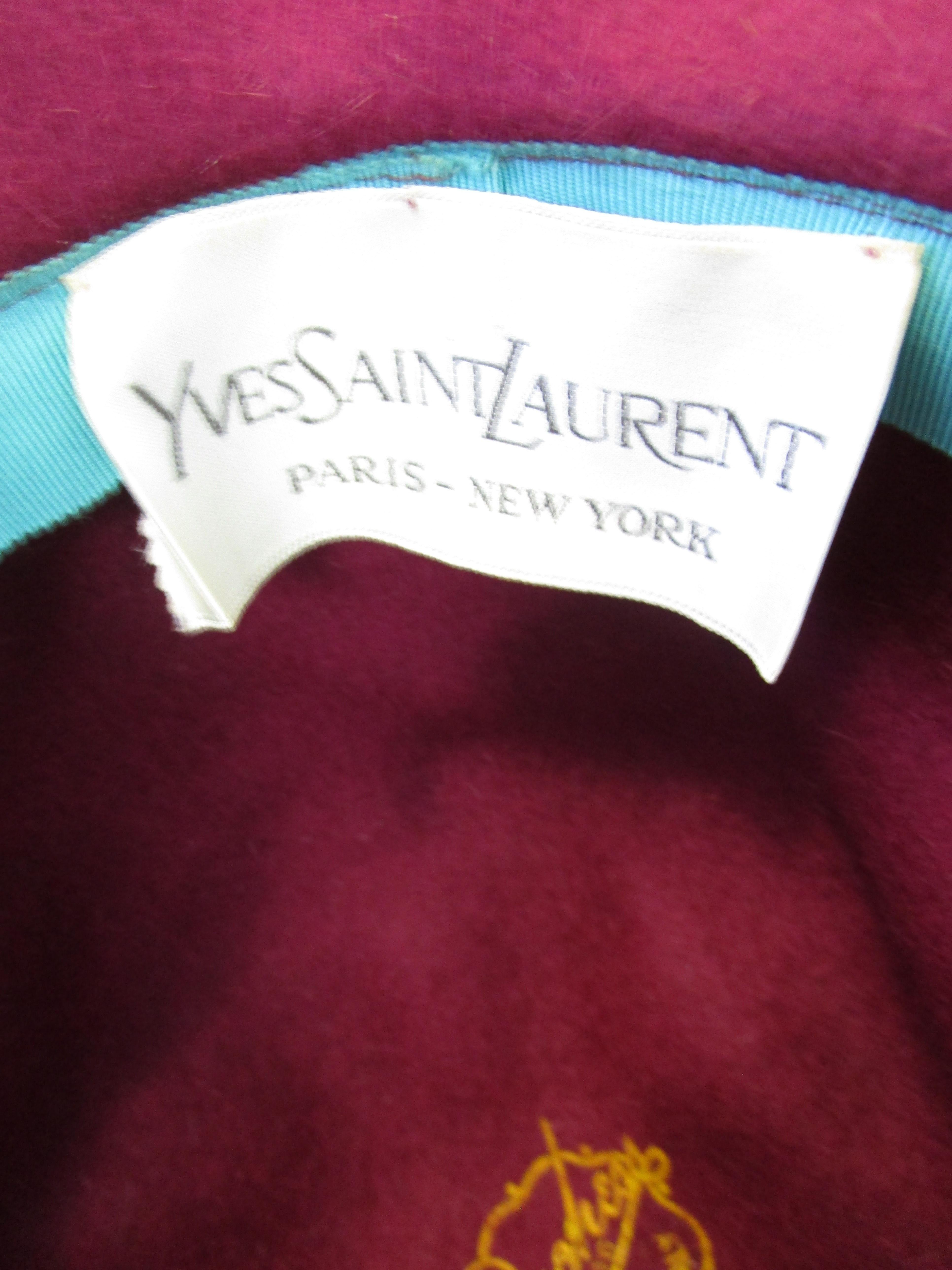 Women's 1970s Yves Saint Laurent Burgundy Faux Fur Hat with Grosgrain Band  For Sale