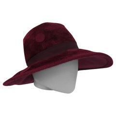 1970s Yves Saint Laurent Burgundy Faux Fur Hat with Grosgrain Band