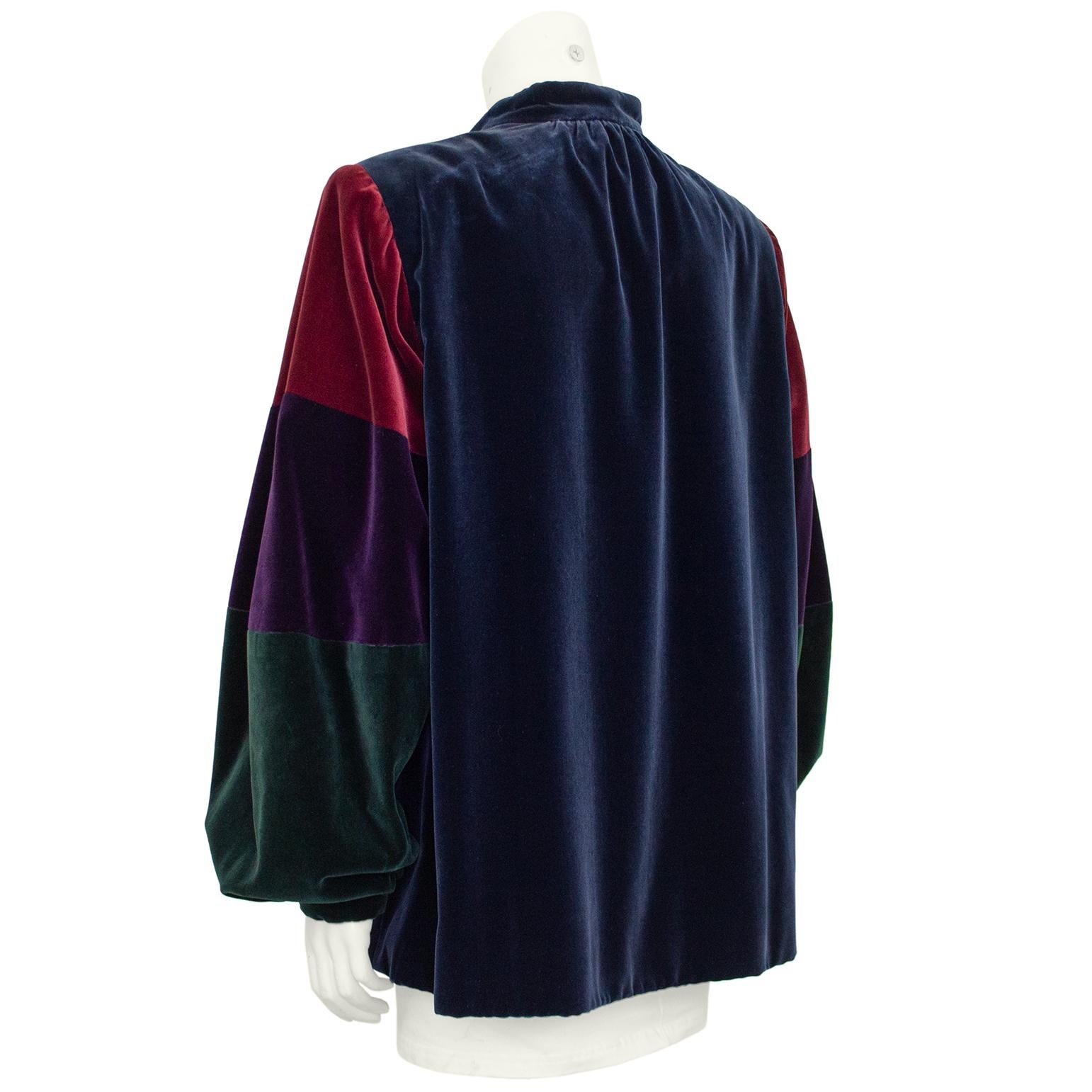 Nero Giacca Smock in velluto a blocchi di colore di Yves Saint Laurent degli anni '70 in vendita